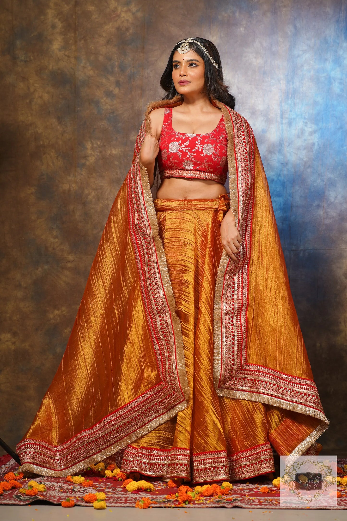 Fiery Gold Zari Tissue Lehenga Set kreationbykj