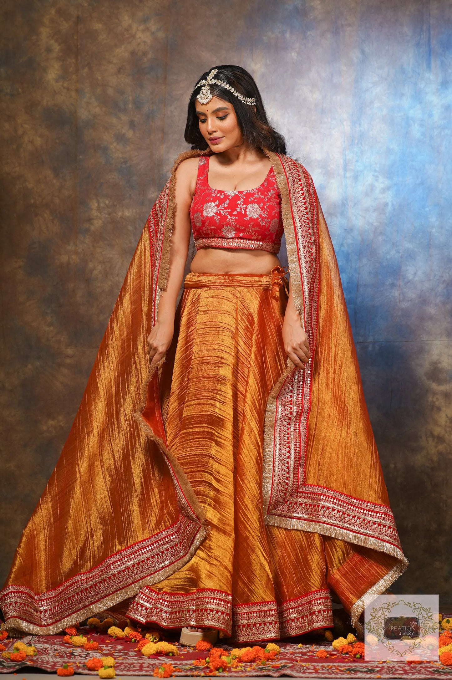Fiery Gold Zari Tissue Lehenga Set kreationbykj