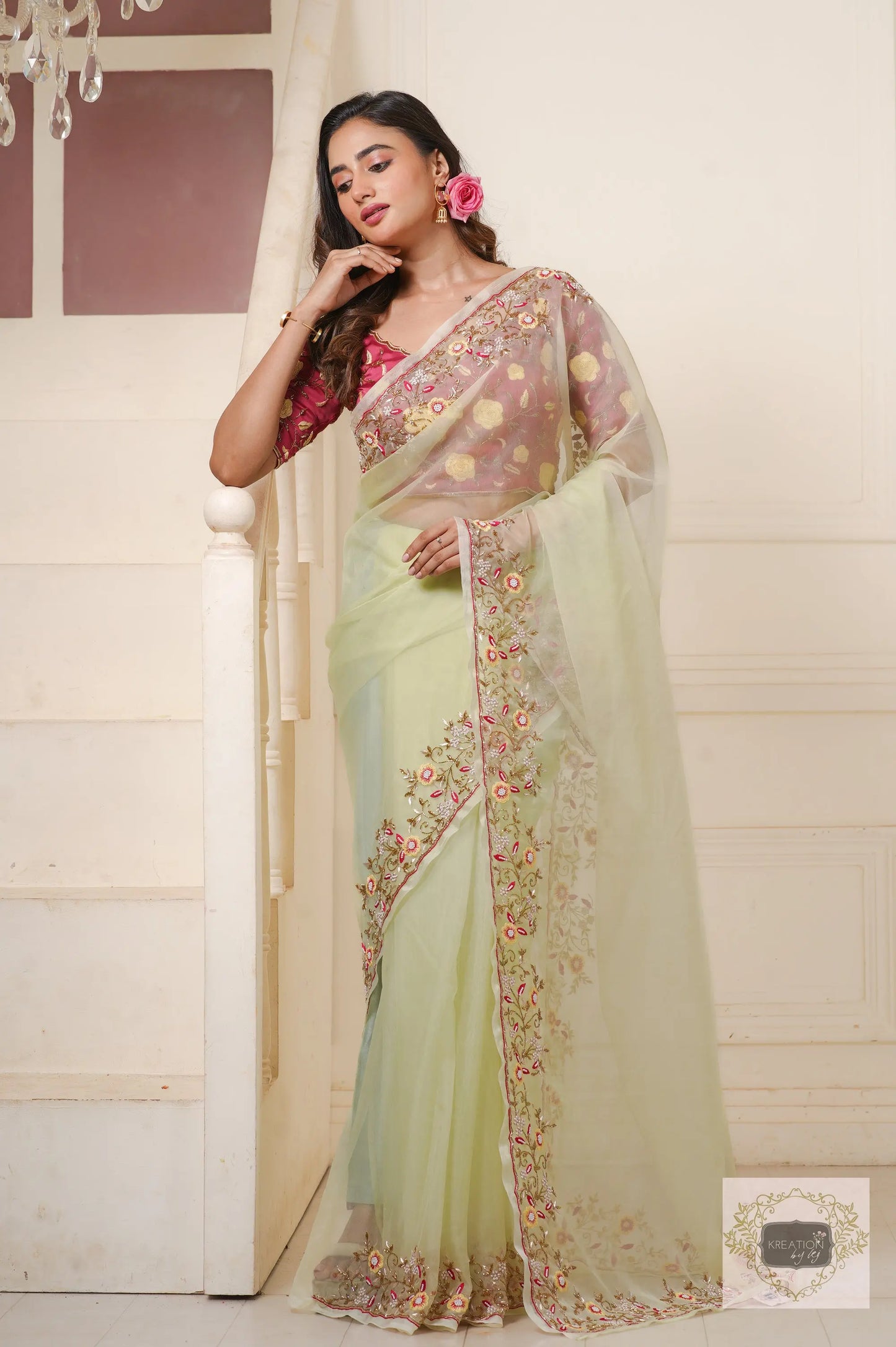 Mint Green Pankhuri Saree kreationbykj