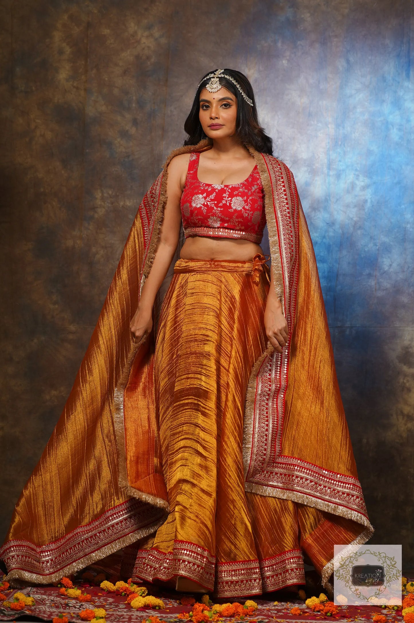 Fiery Gold Zari Tissue Lehenga Set kreationbykj