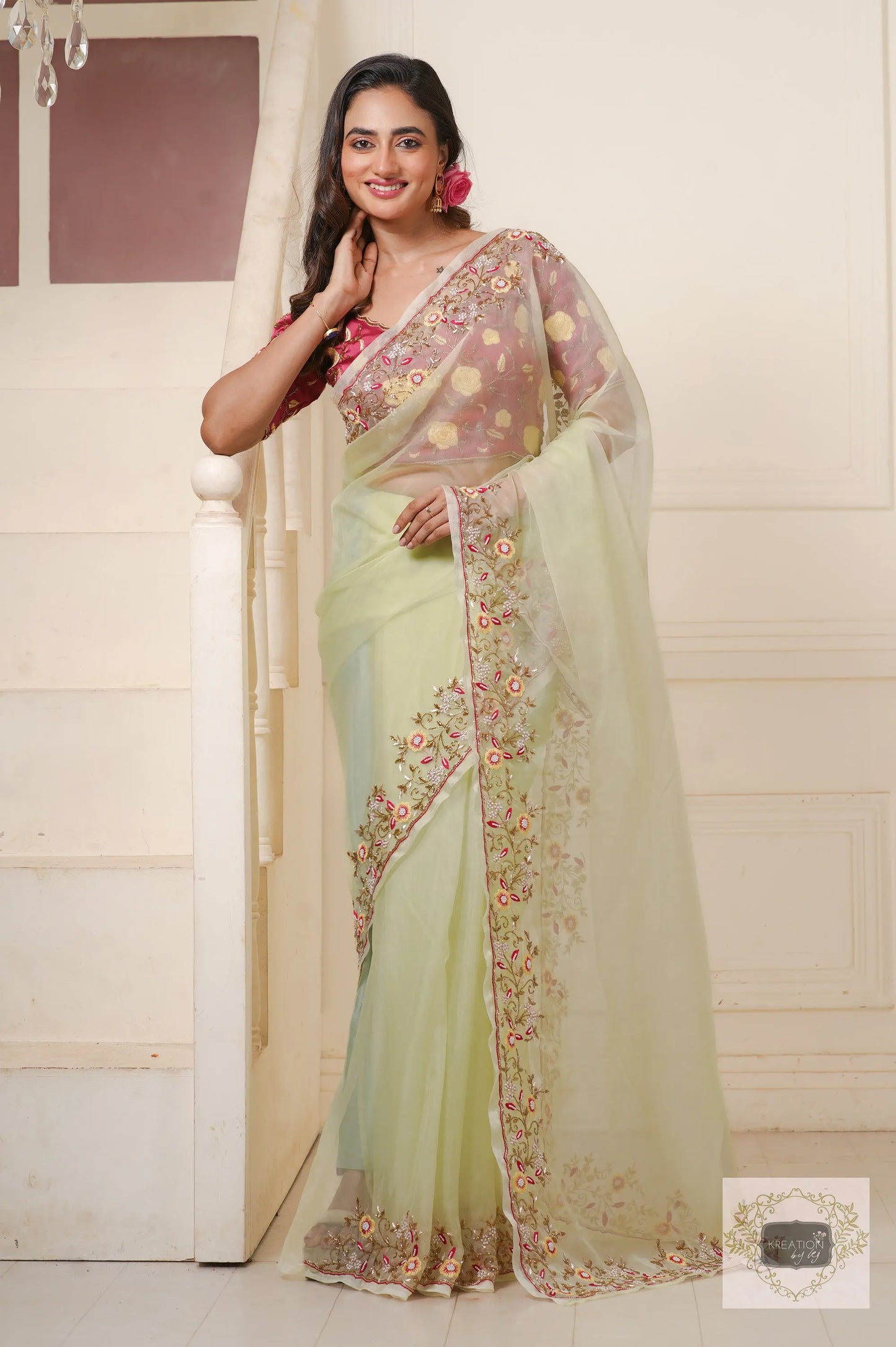Mint Green Pankhuri Saree kreationbykj