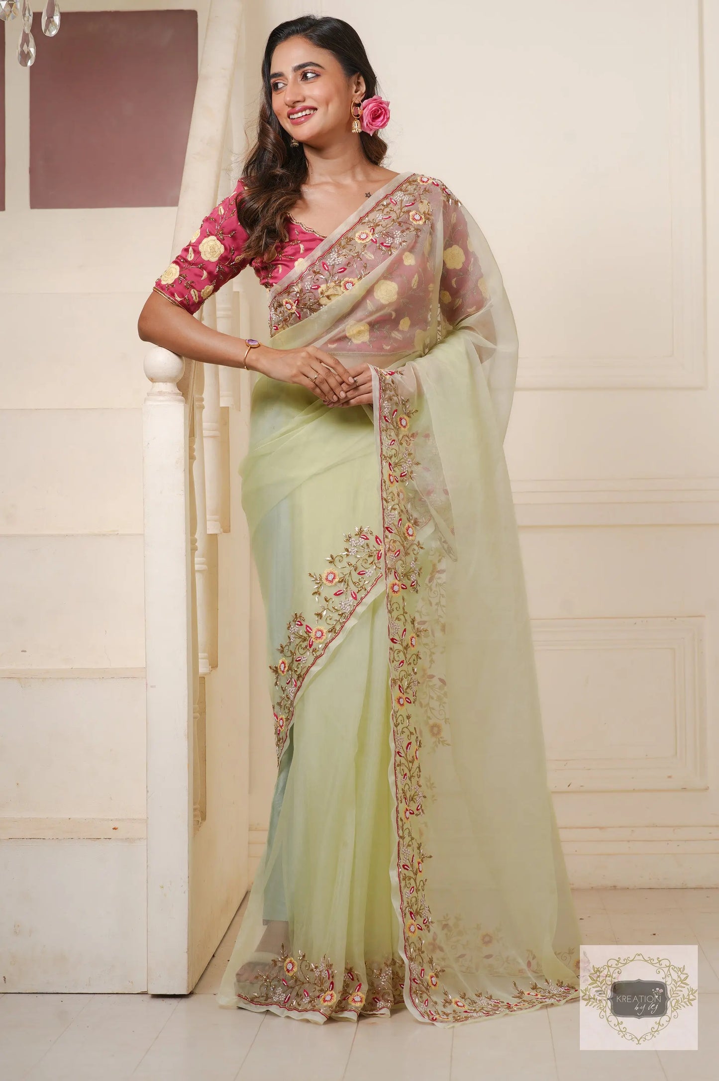 Mint Green Pankhuri Saree kreationbykj