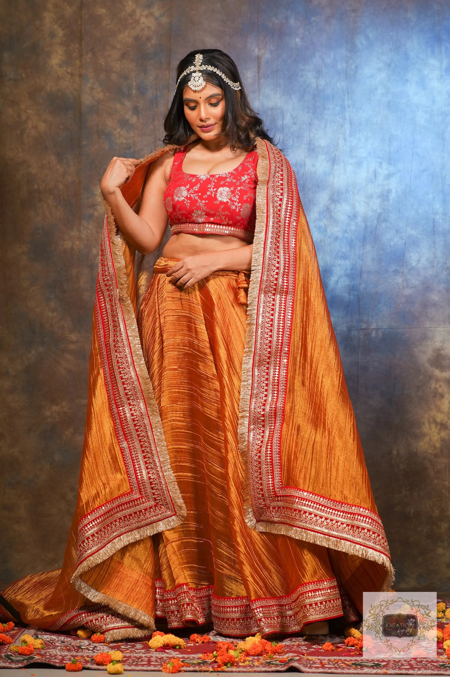 Fiery Gold Zari Tissue Lehenga Set kreationbykj