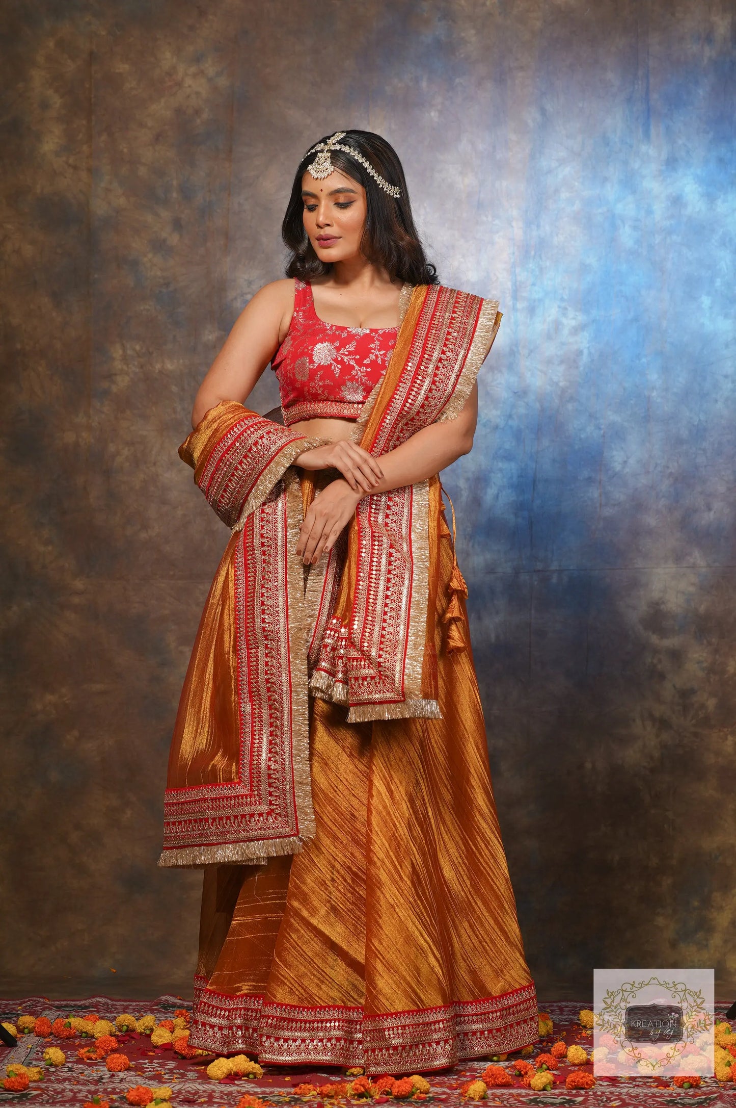 Fiery Gold Zari Tissue Lehenga Set kreationbykj