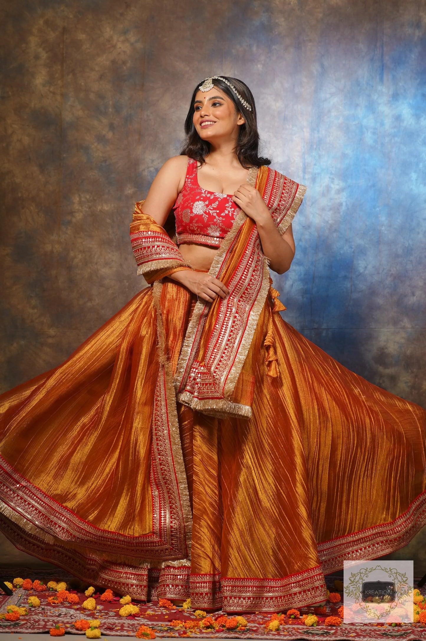 Fiery Gold Zari Tissue Lehenga Set kreationbykj