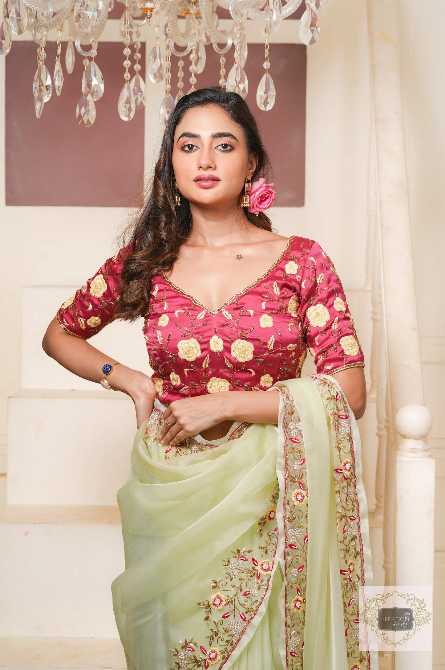 Mint Green Pankhuri Saree kreationbykj