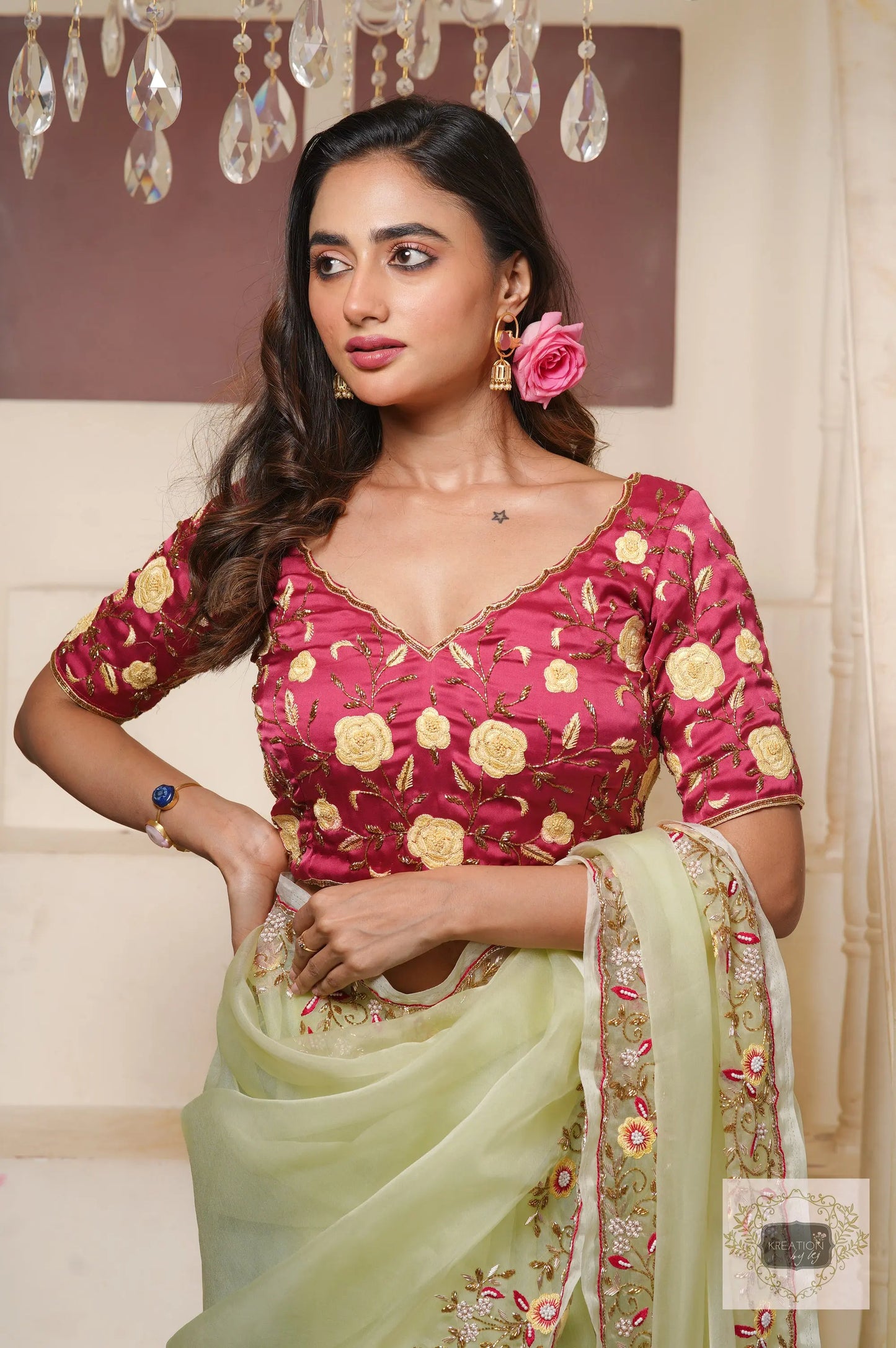 Mint Green Pankhuri Saree kreationbykj