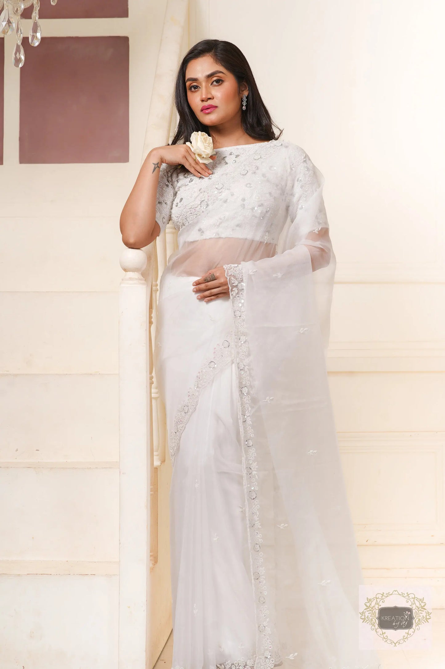 Hansini Handembroidered Organza Saree kreationbykj