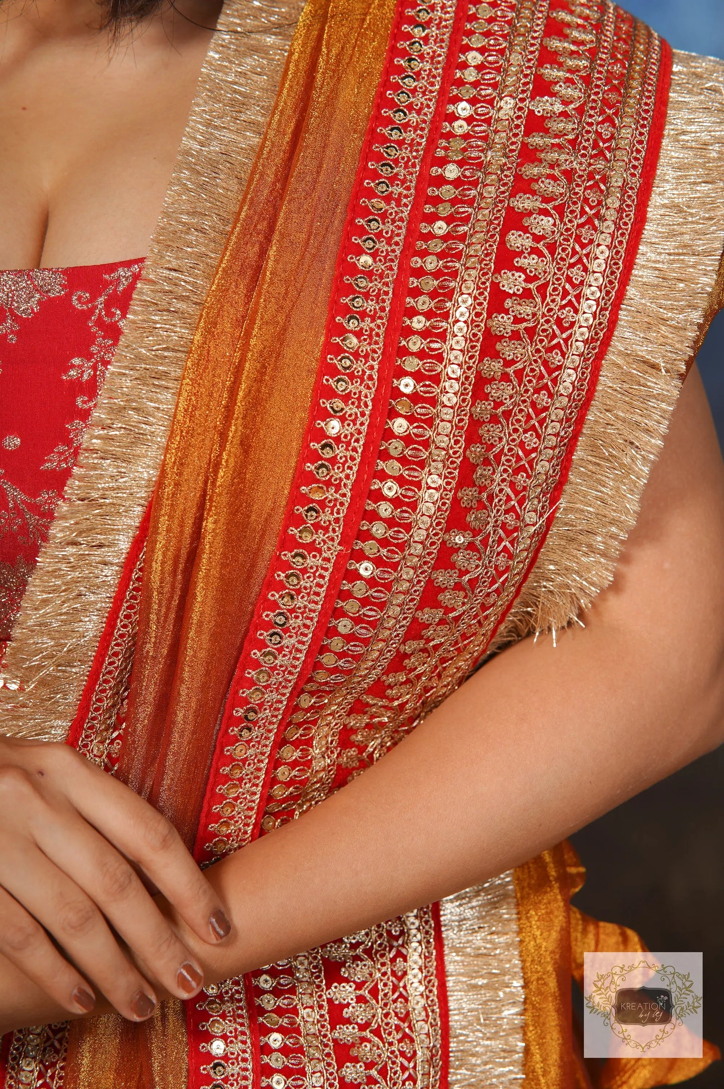 Fiery Gold Zari Tissue Lehenga Set kreationbykj