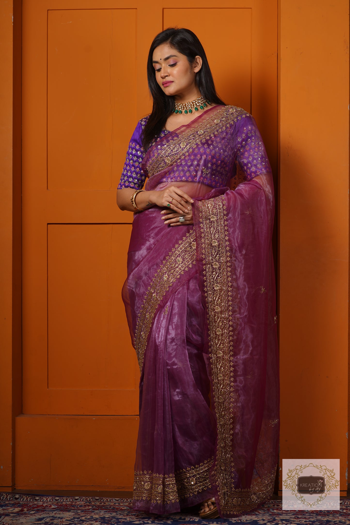 Purple Glass Tissue Zarina Saree