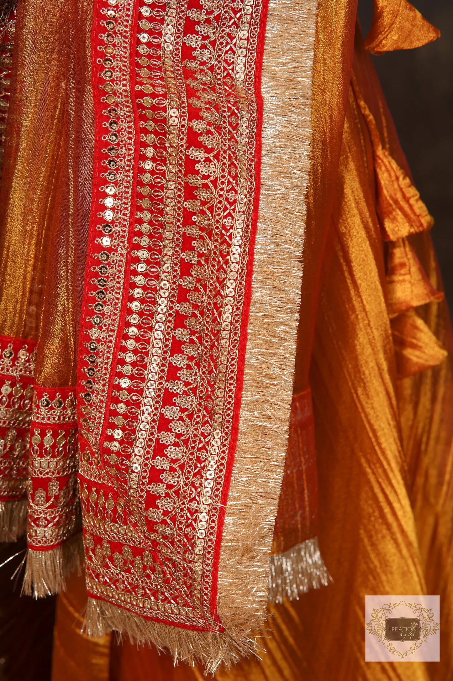 Fiery Gold Zari Tissue Lehenga Set kreationbykj
