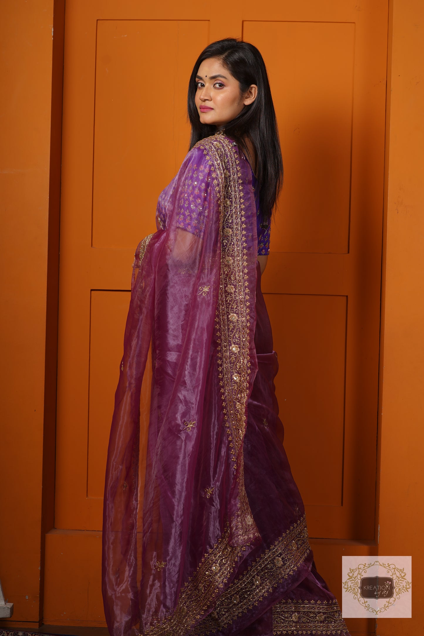 Purple Glass Tissue Zarina Saree