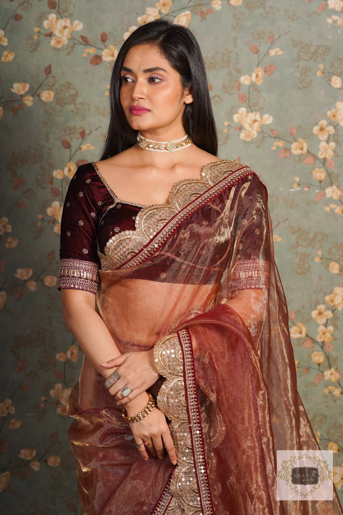 Ruhani Burgundy Velvet Blouse kreationbykj