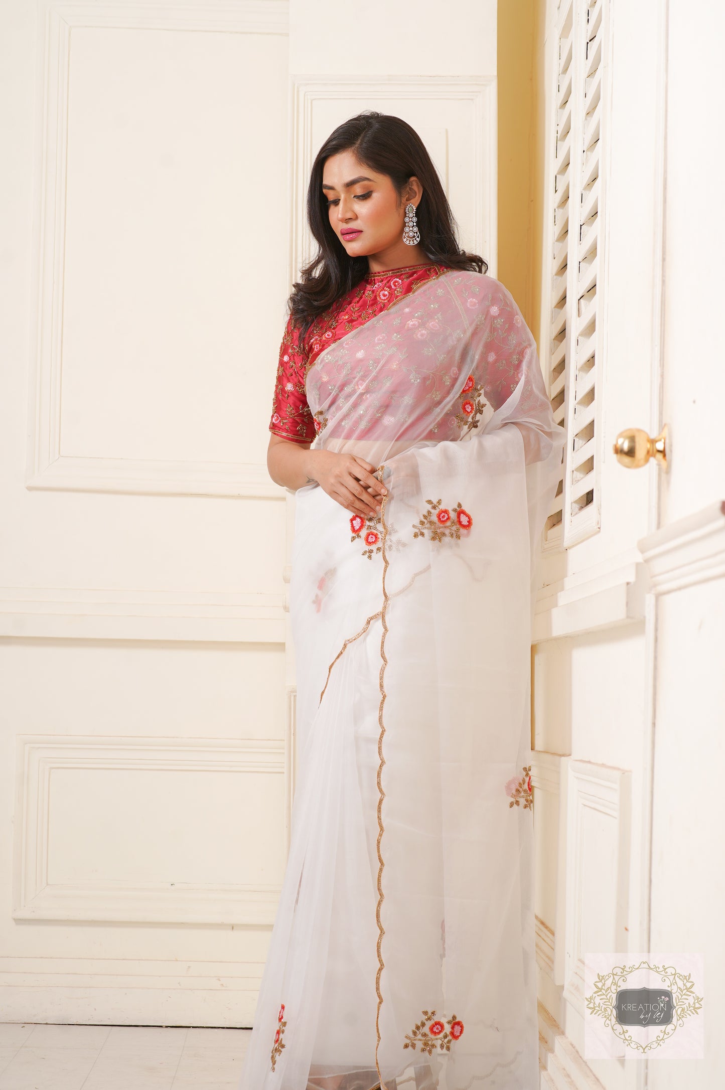 White Organza Remember The Roses Saree