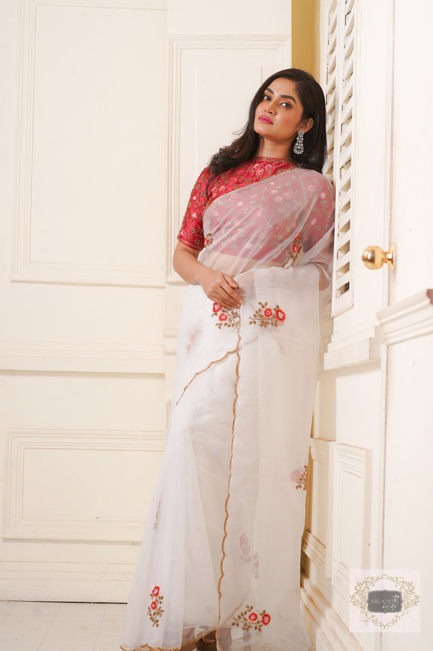 White Organza Remember The Roses Saree