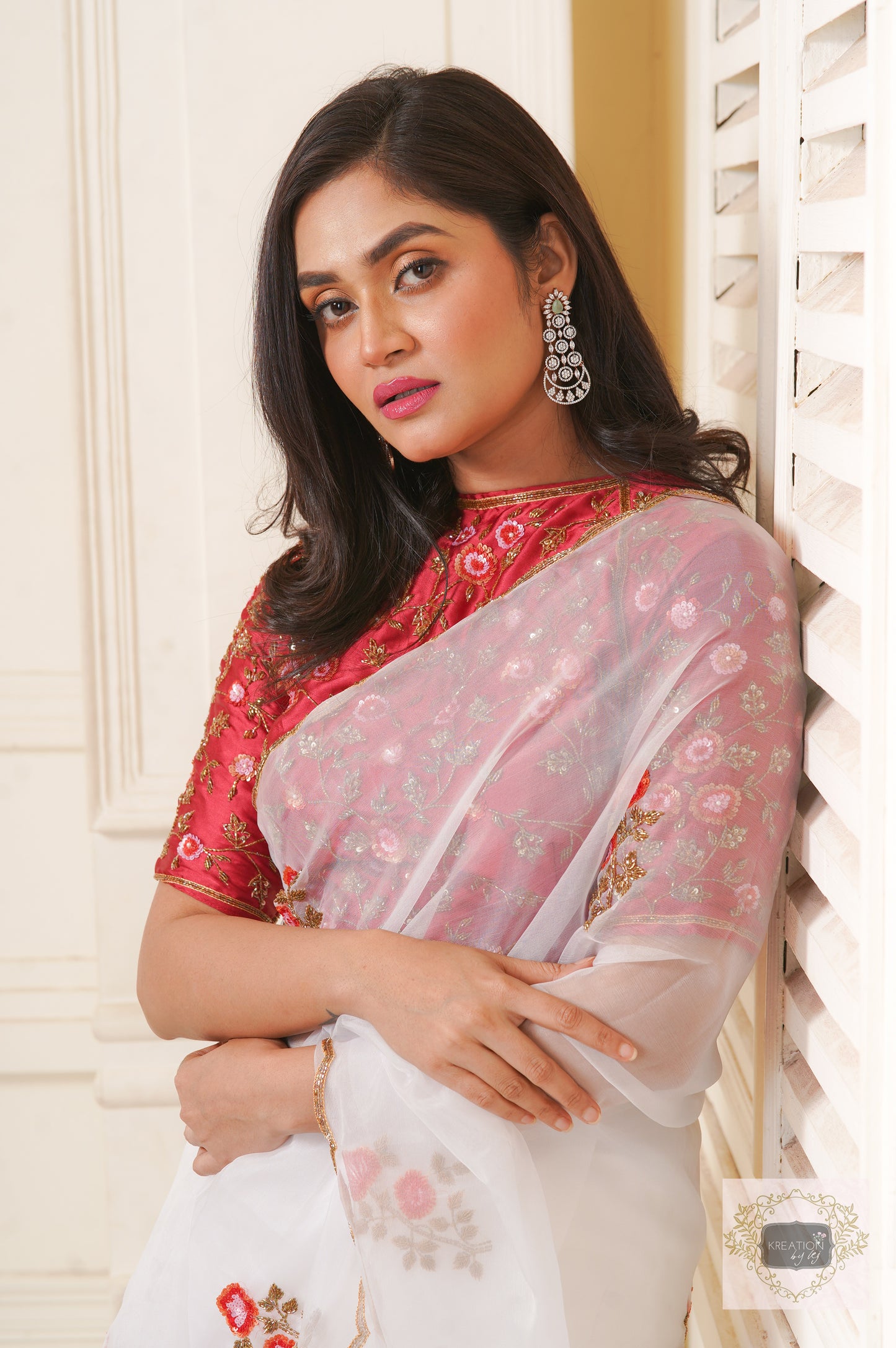 White Organza Remember The Roses Saree