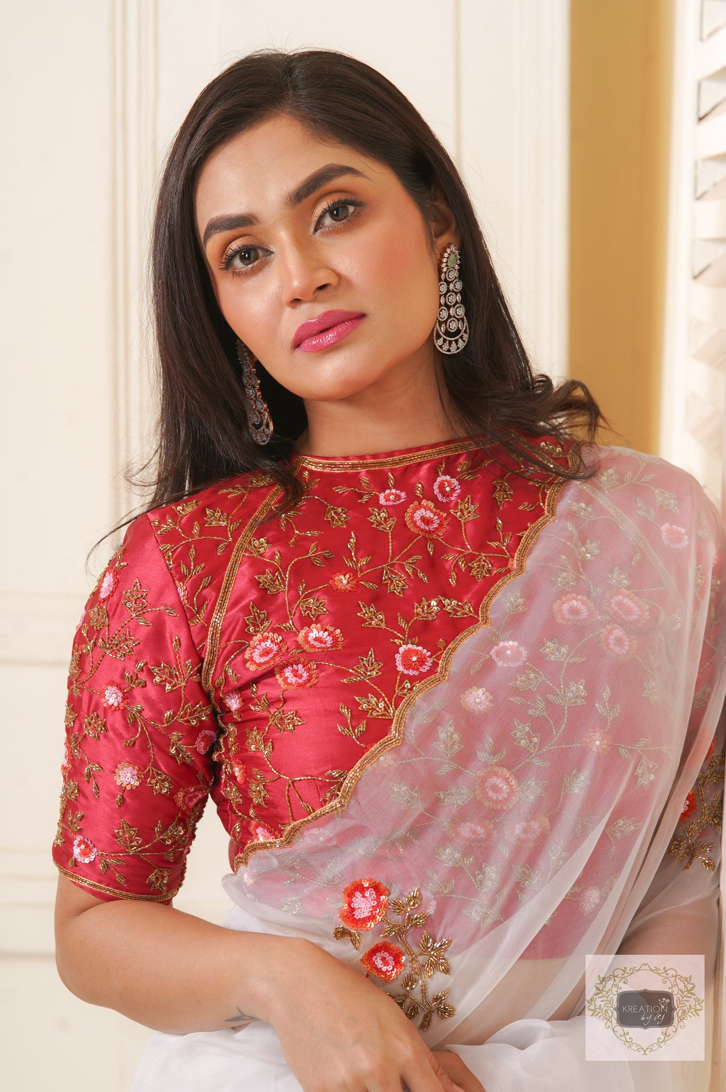 White Organza Remember The Roses Saree