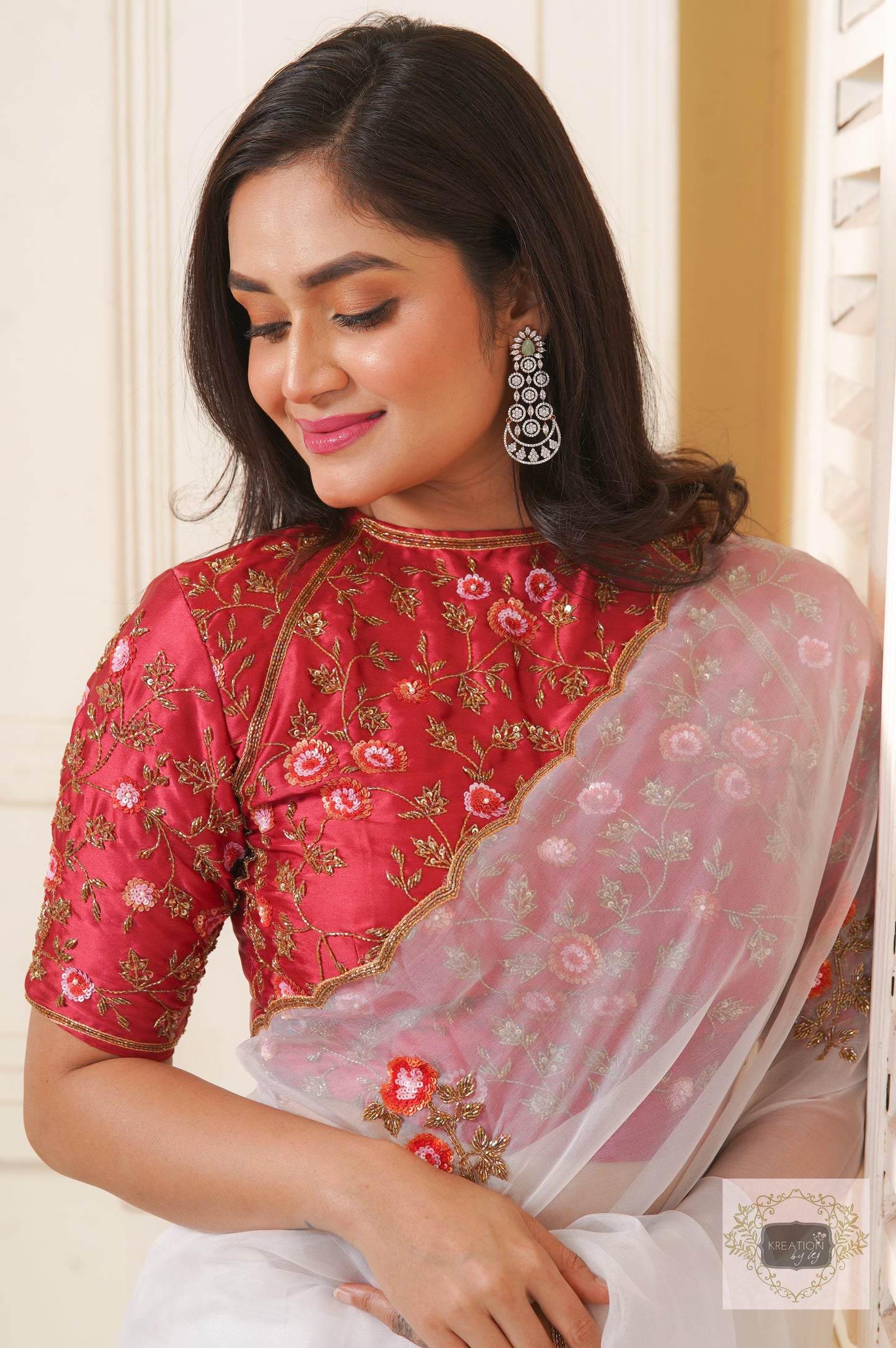 White Organza Remember The Roses Saree