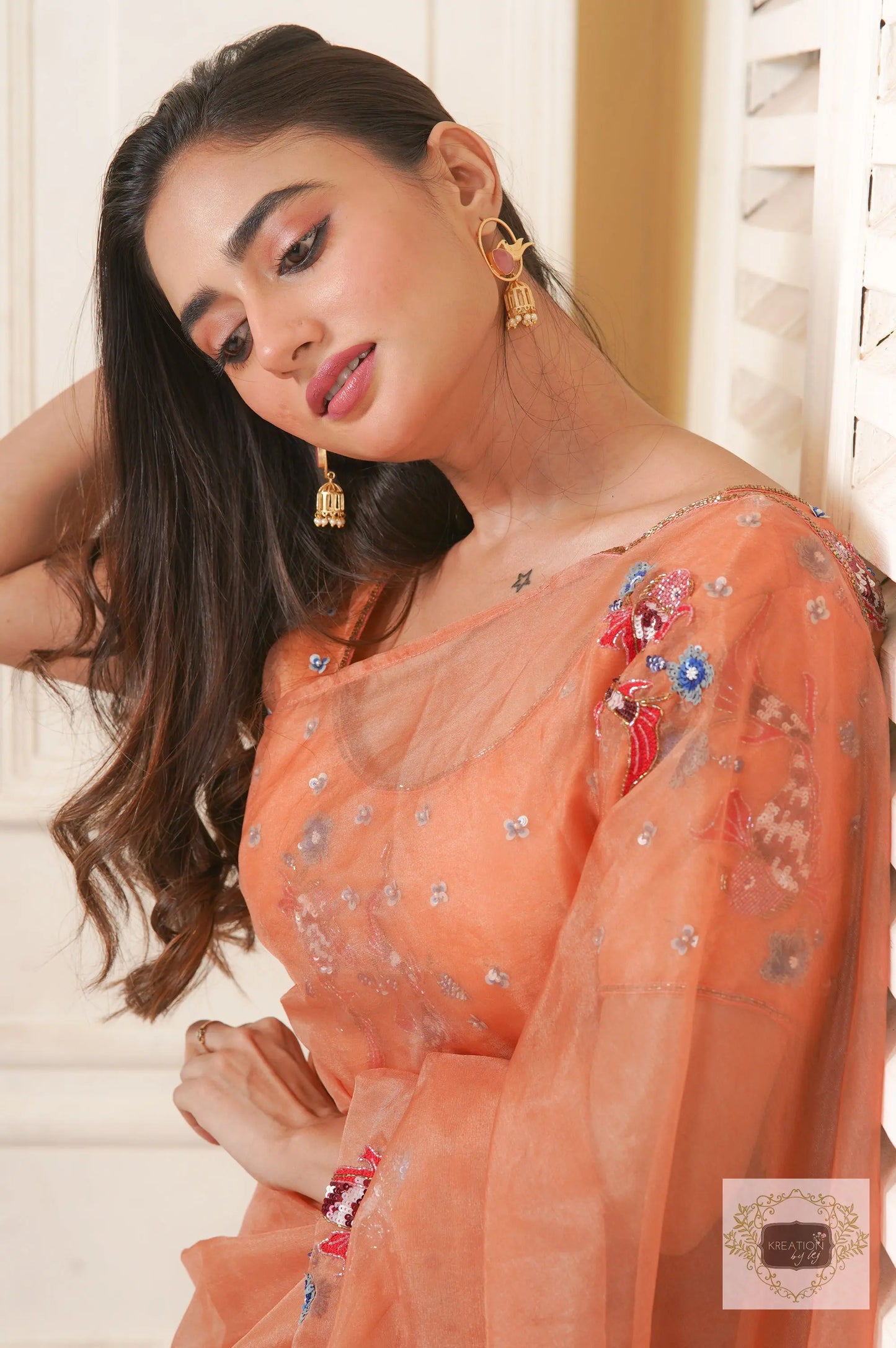 Rust Ying Yang Organza Saree kreationbykj