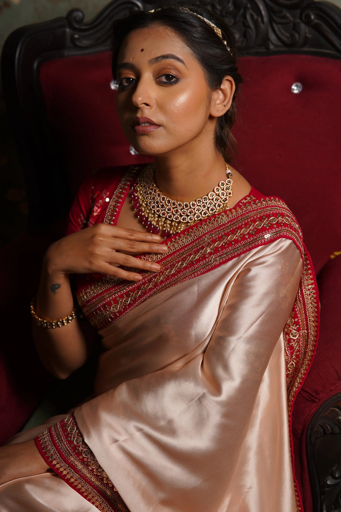 Ranisa Satin Saree with Border-Agomoni kreationbykj