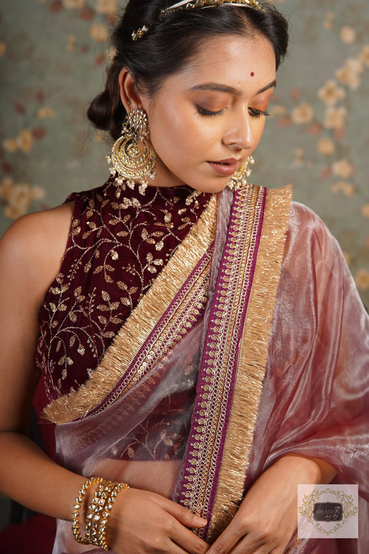 Wine Velvet Halter Neck Blouse kreationbykj