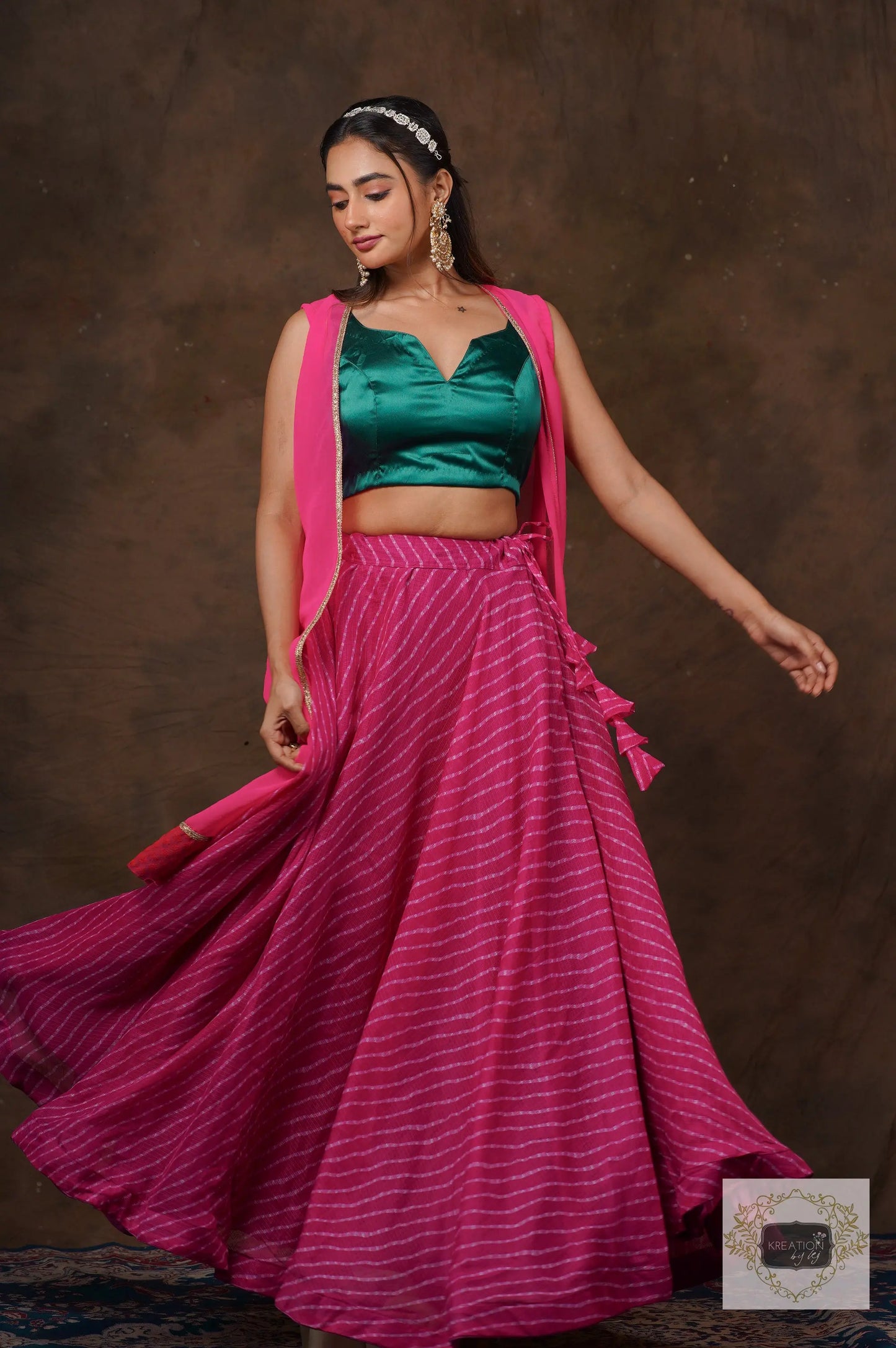 Hot Pink Leheriya Lehenga Set kreationbykj