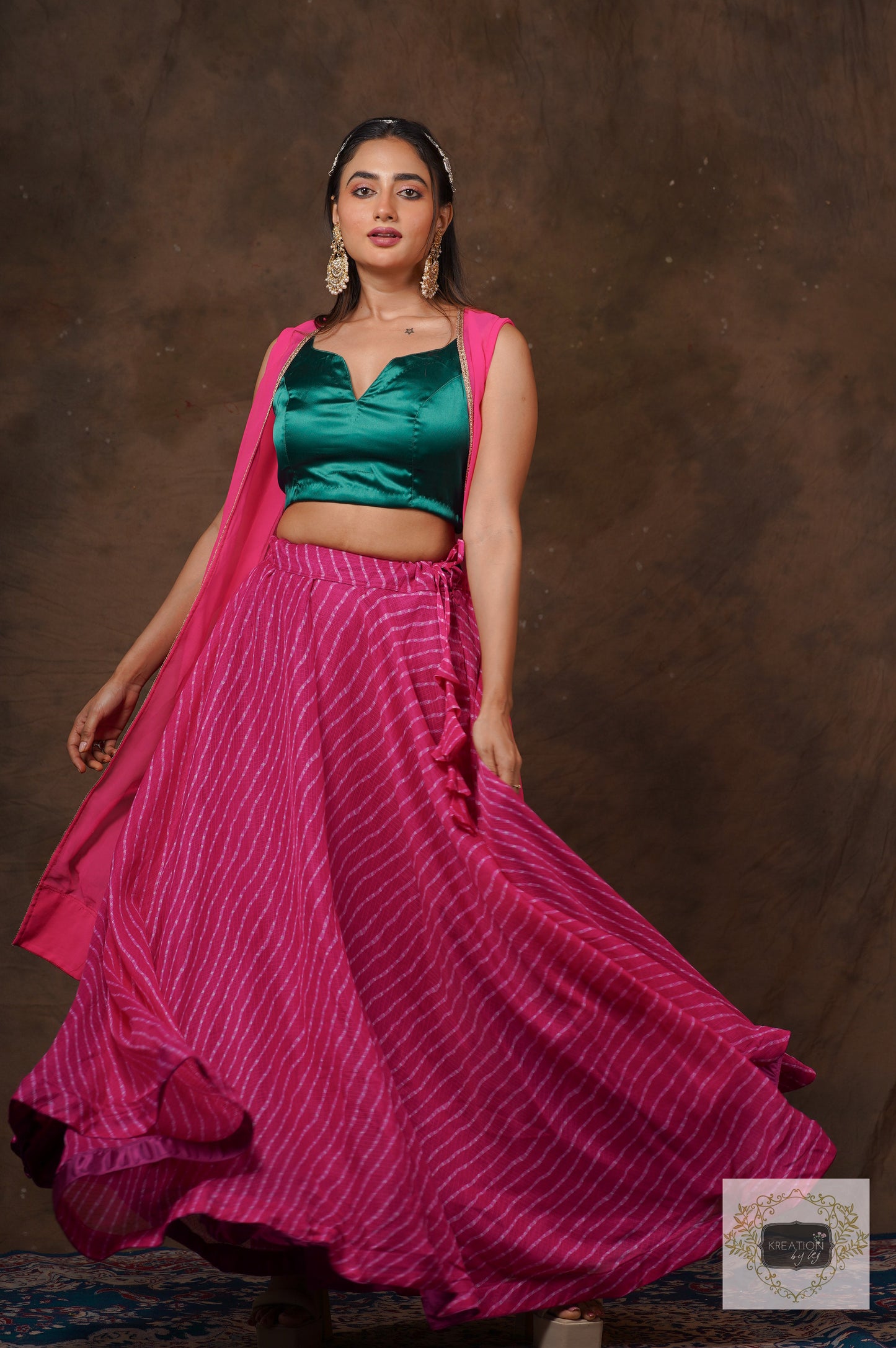 Hot Pink Leheriya Lehenga Set