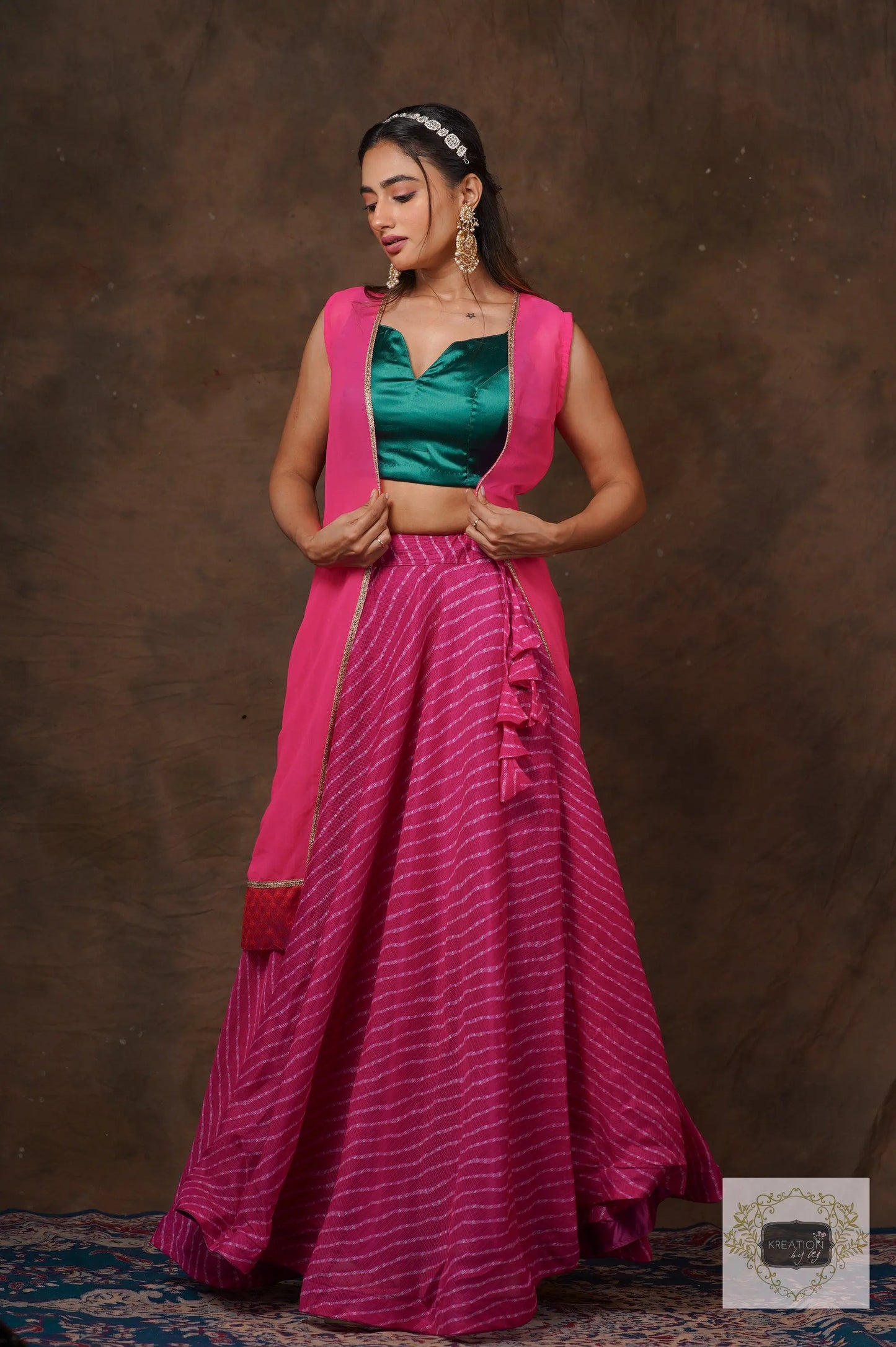 Hot Pink Leheriya Lehenga Set kreationbykj