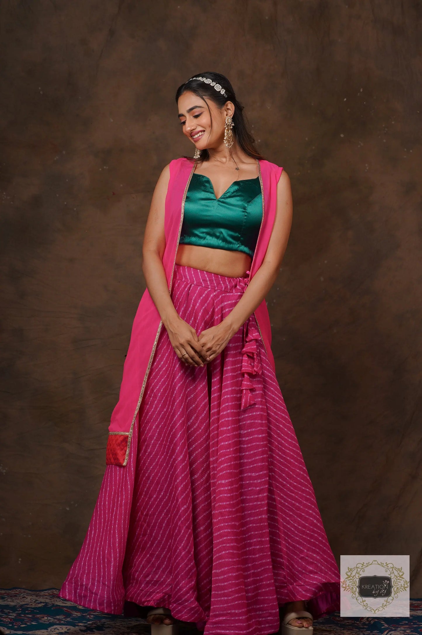 Hot Pink Leheriya Lehenga Set kreationbykj
