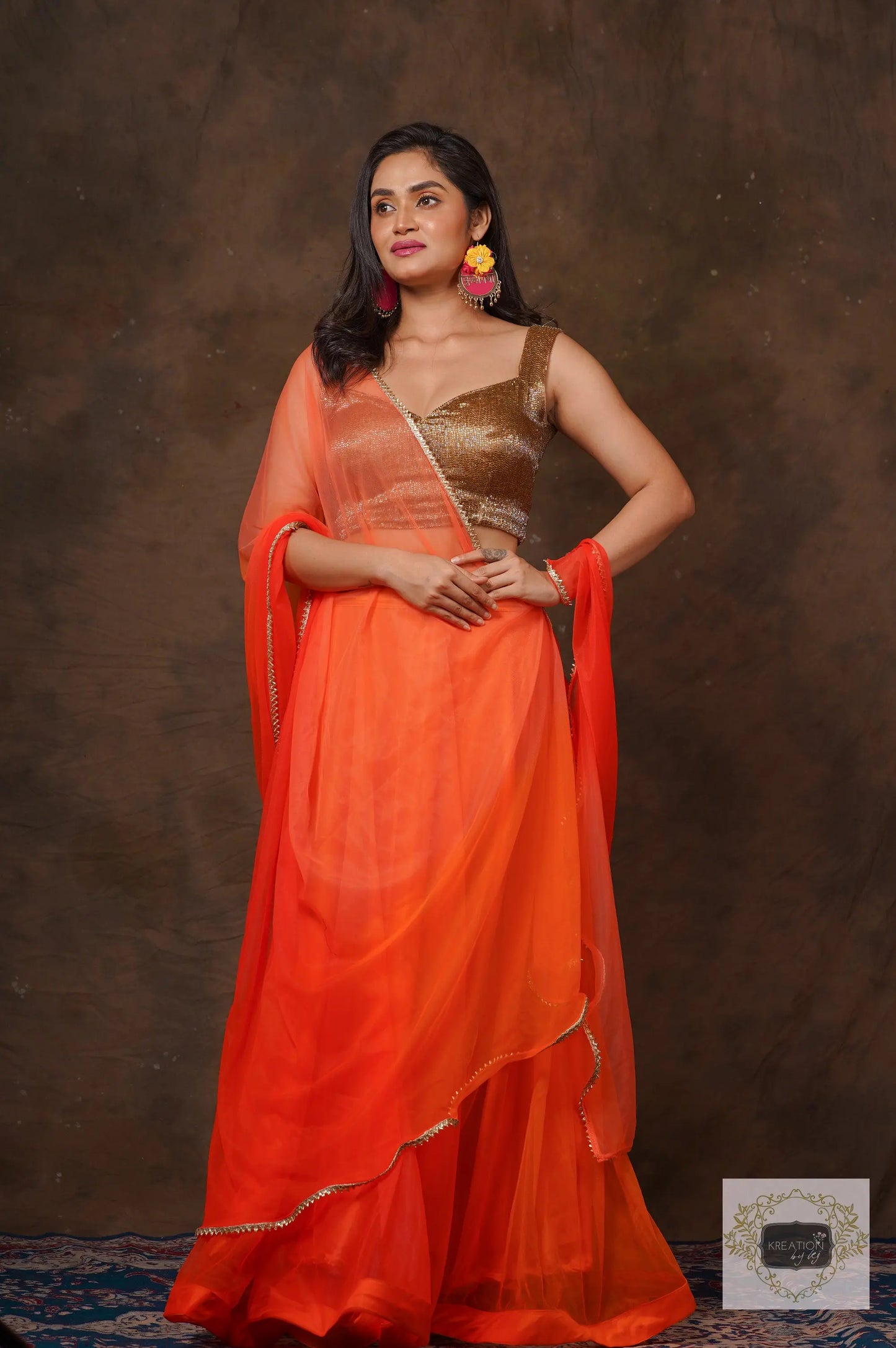 Orange Ombre Lehenga Set kreationbykj