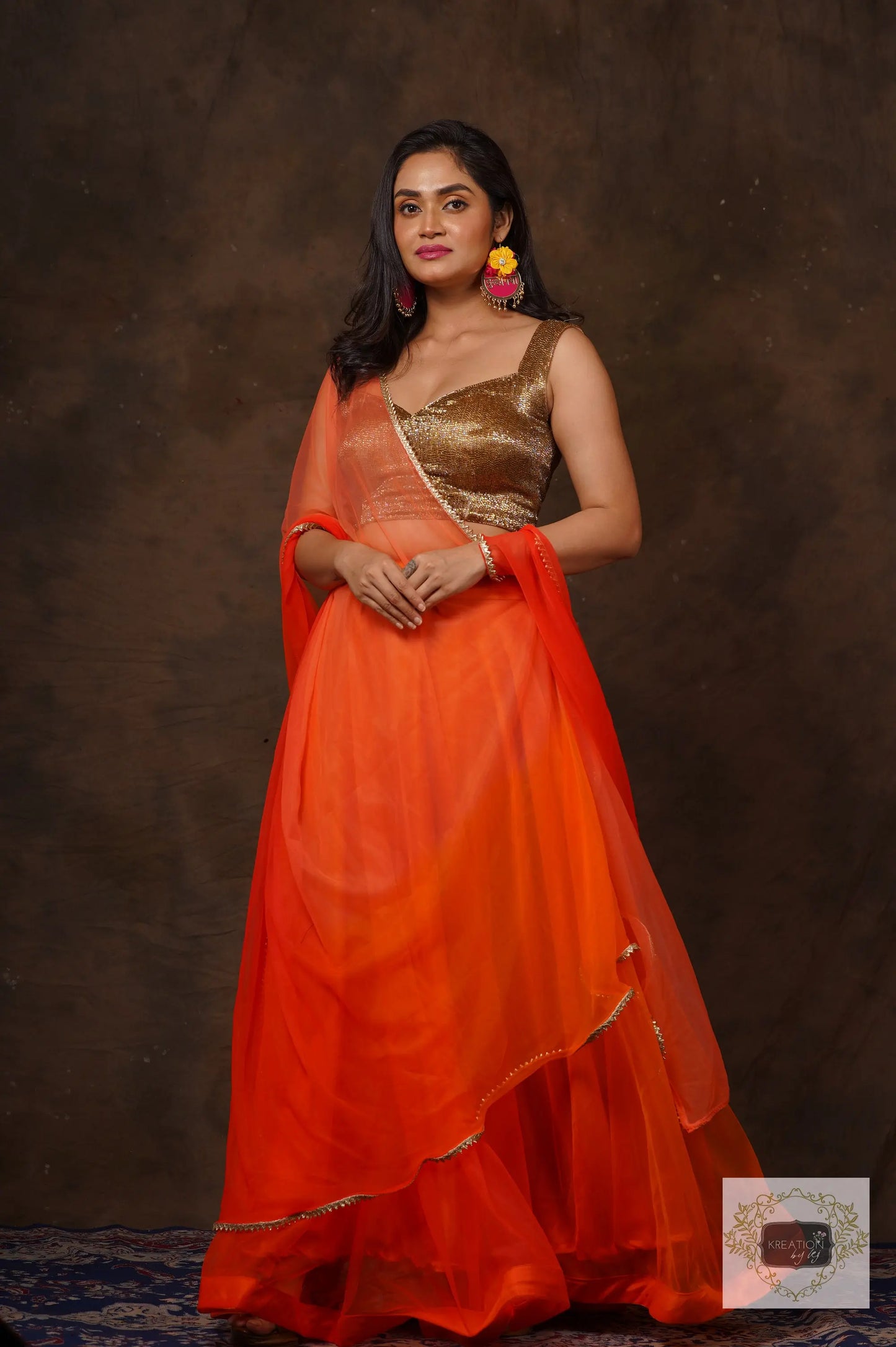 Orange Ombre Lehenga Set kreationbykj