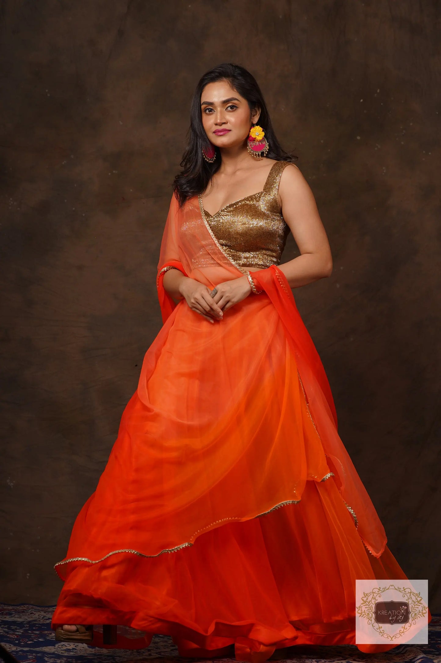 Orange Ombre Lehenga Set kreationbykj
