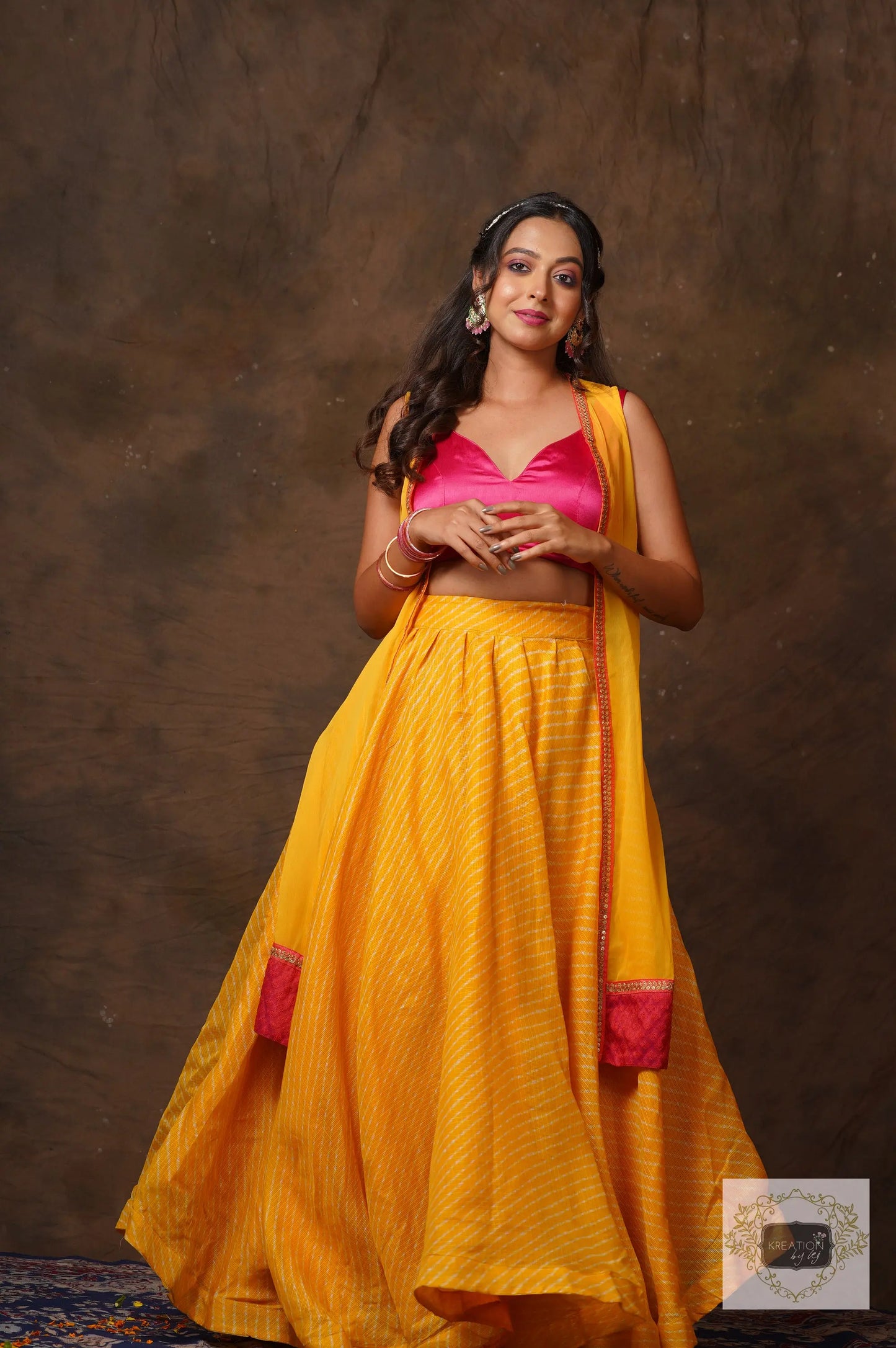 Yellow Leheriya Lehenga Set kreationbykj