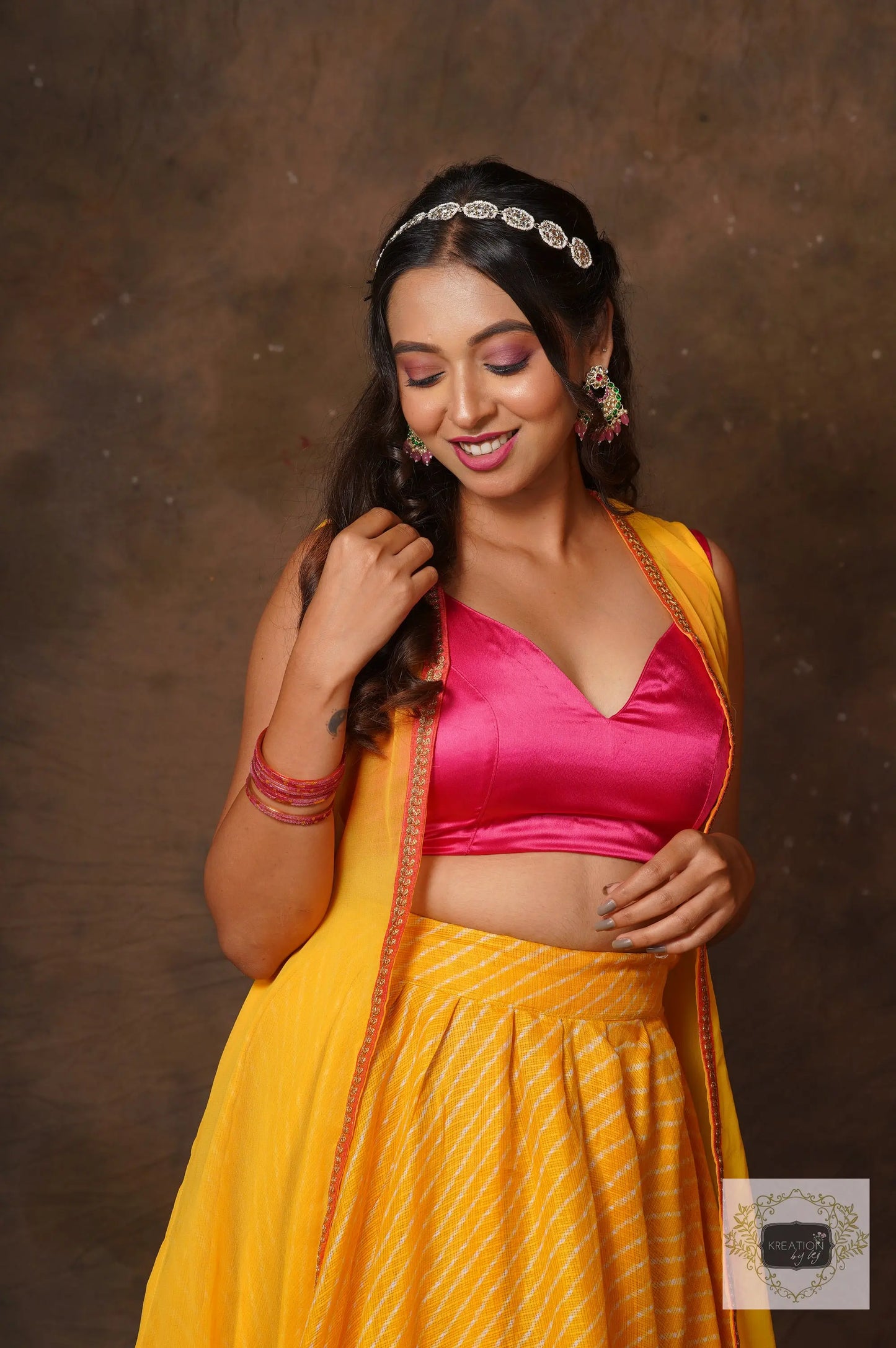 Yellow Leheriya Lehenga Set kreationbykj