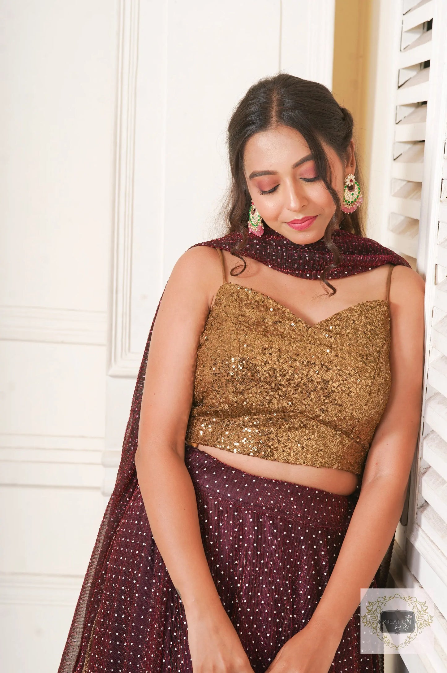Maroon Wine Cocktail Flared Lehenga Set kreationbykj