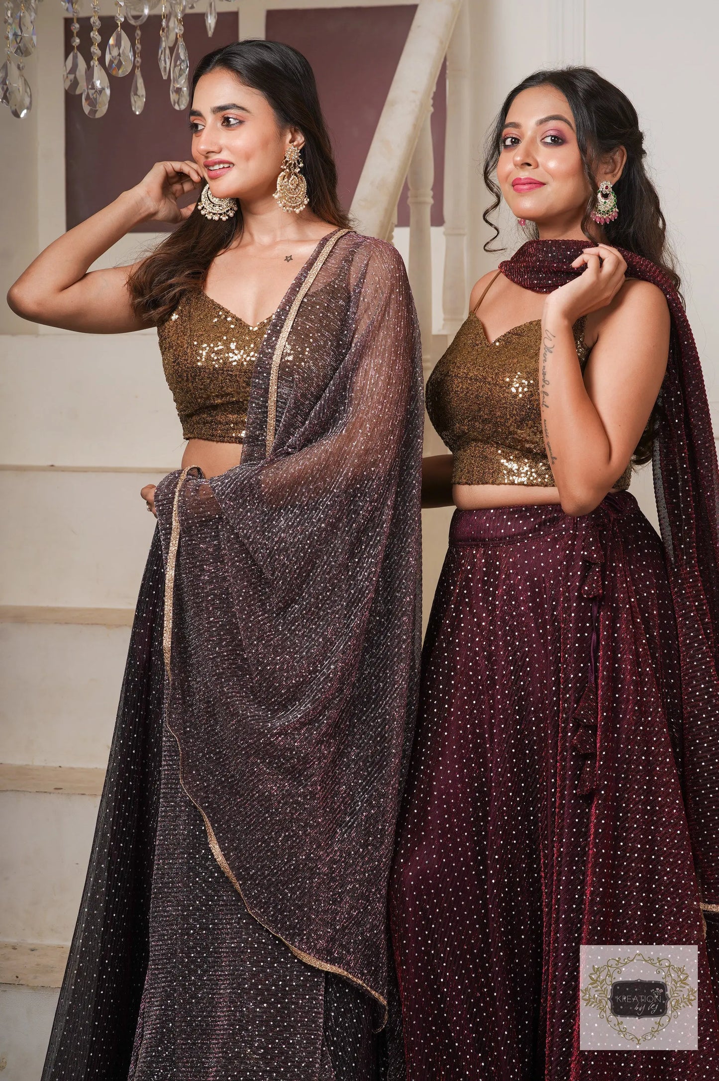 Maroon Wine Cocktail Flared Lehenga Set kreationbykj