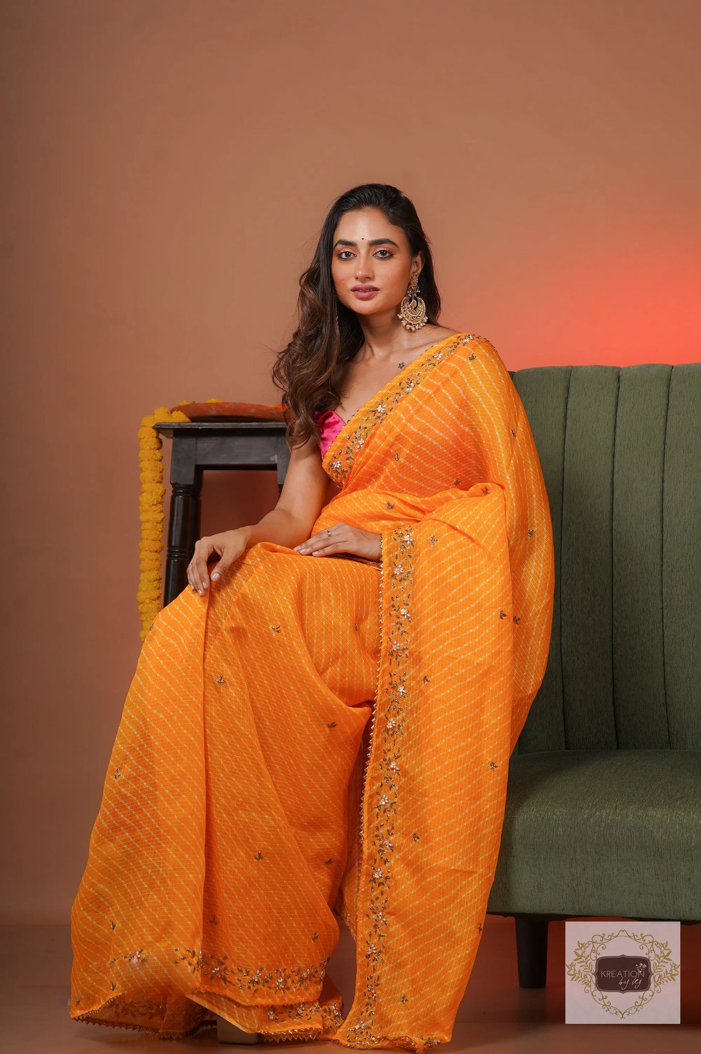 Yellow Chandani Leheriya Saree kreationbykj