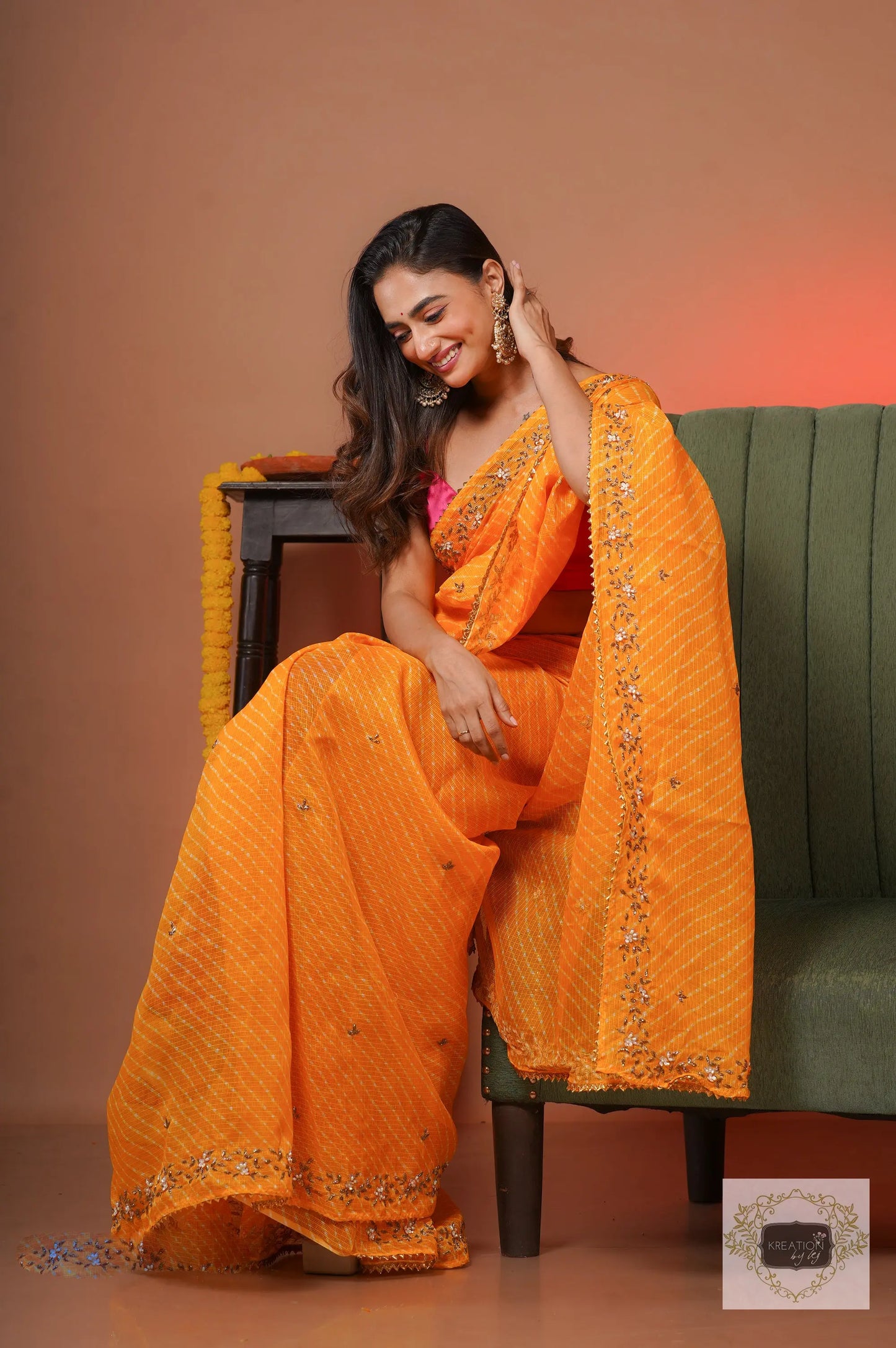 Yellow Chandani Leheriya Saree kreationbykj