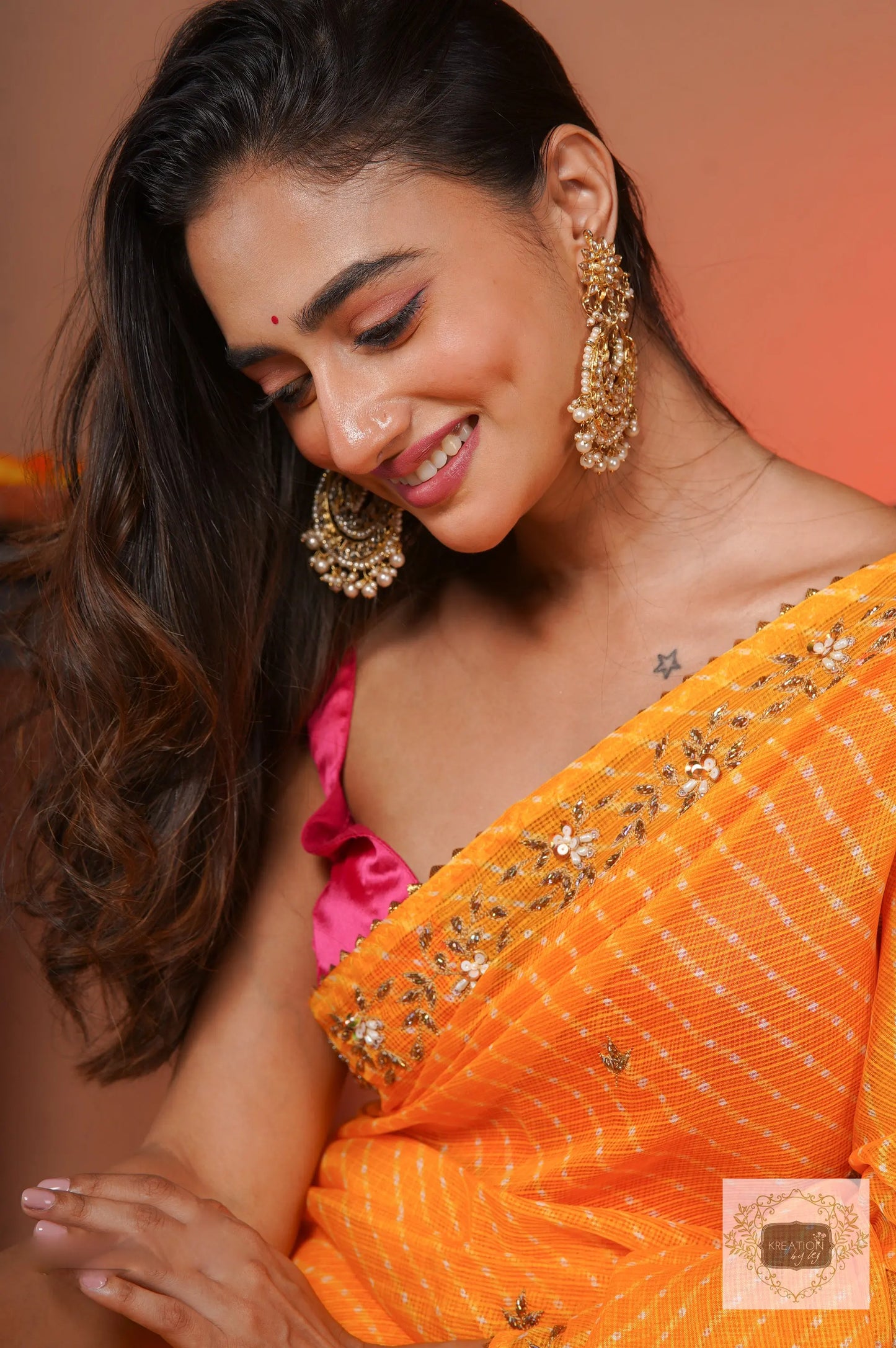 Yellow Chandani Leheriya Saree kreationbykj