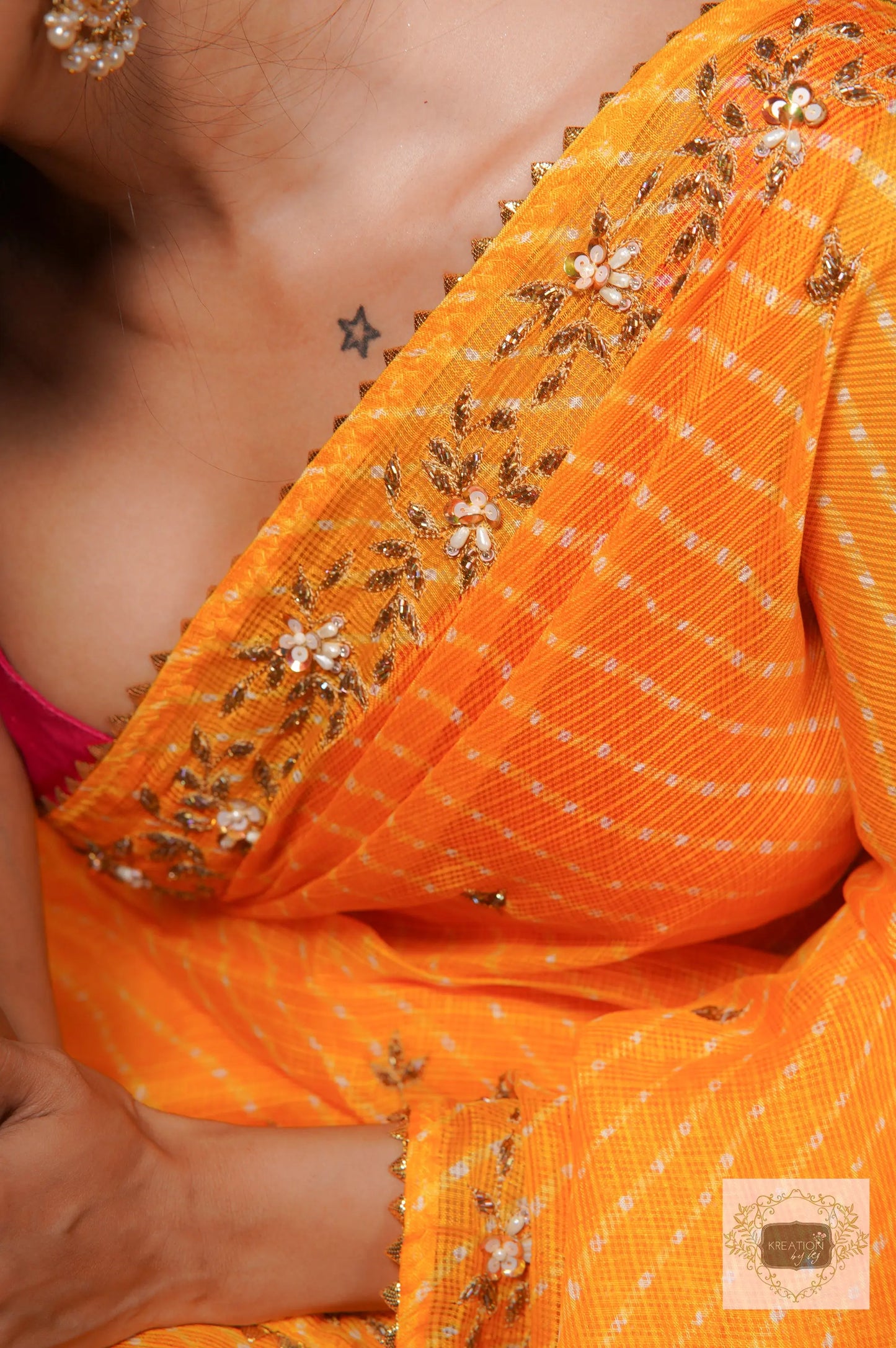 Yellow Chandani Leheriya Saree kreationbykj