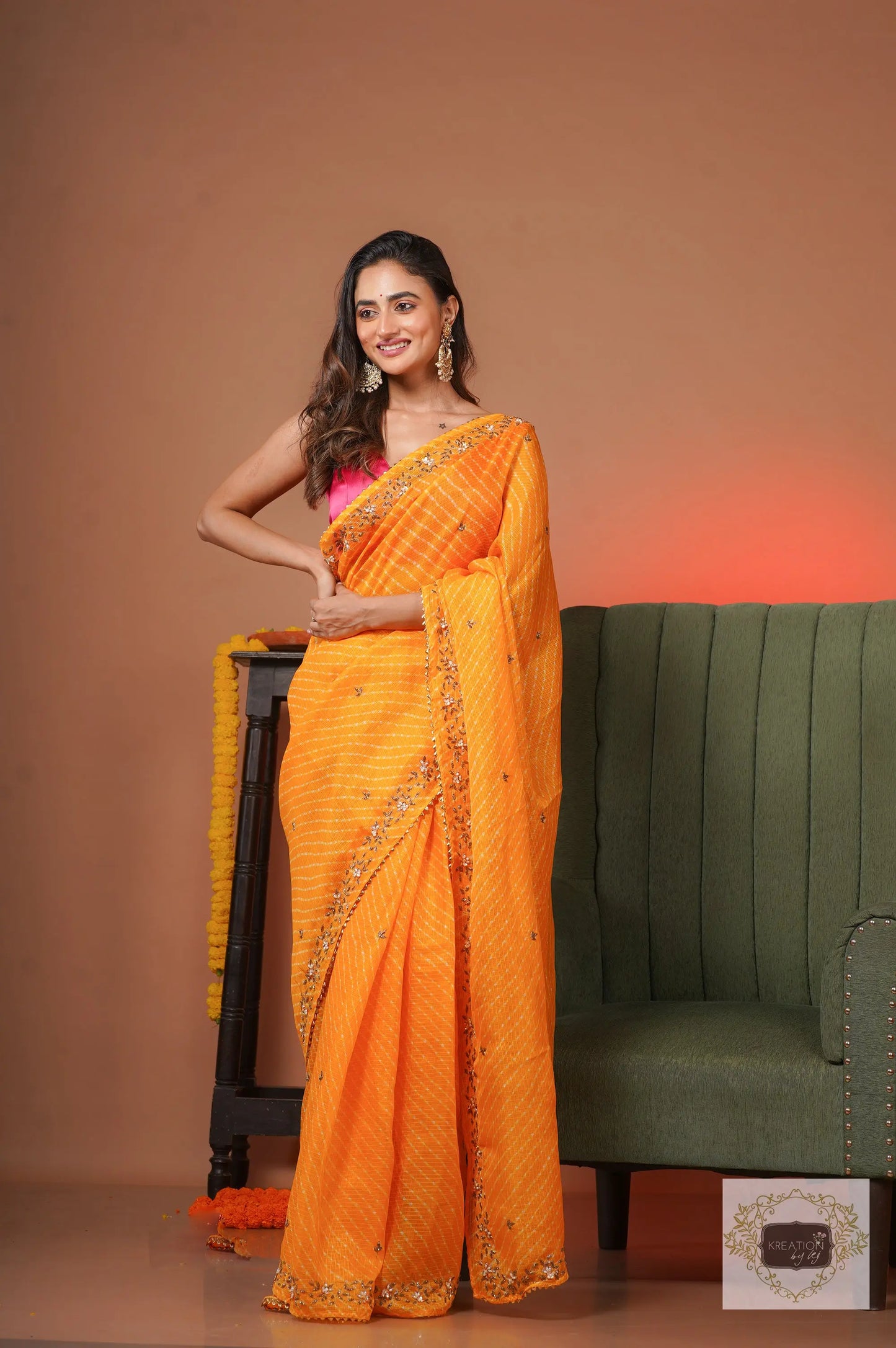 Yellow Chandani Leheriya Saree kreationbykj