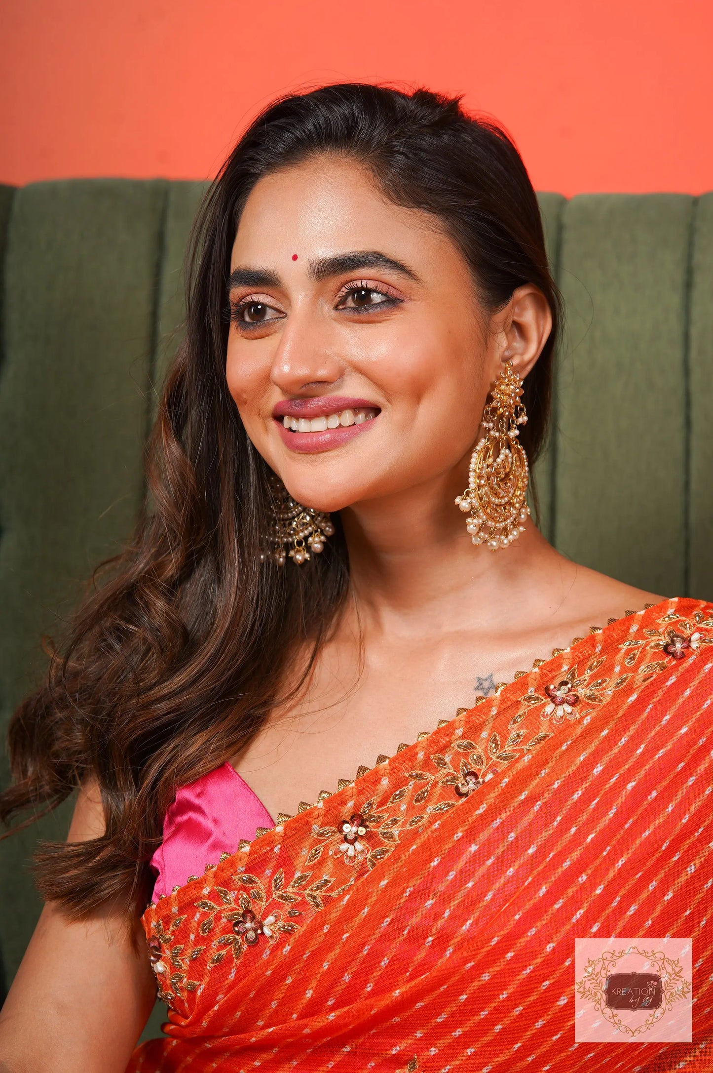 Orange Leheriya Chandani Saree kreationbykj