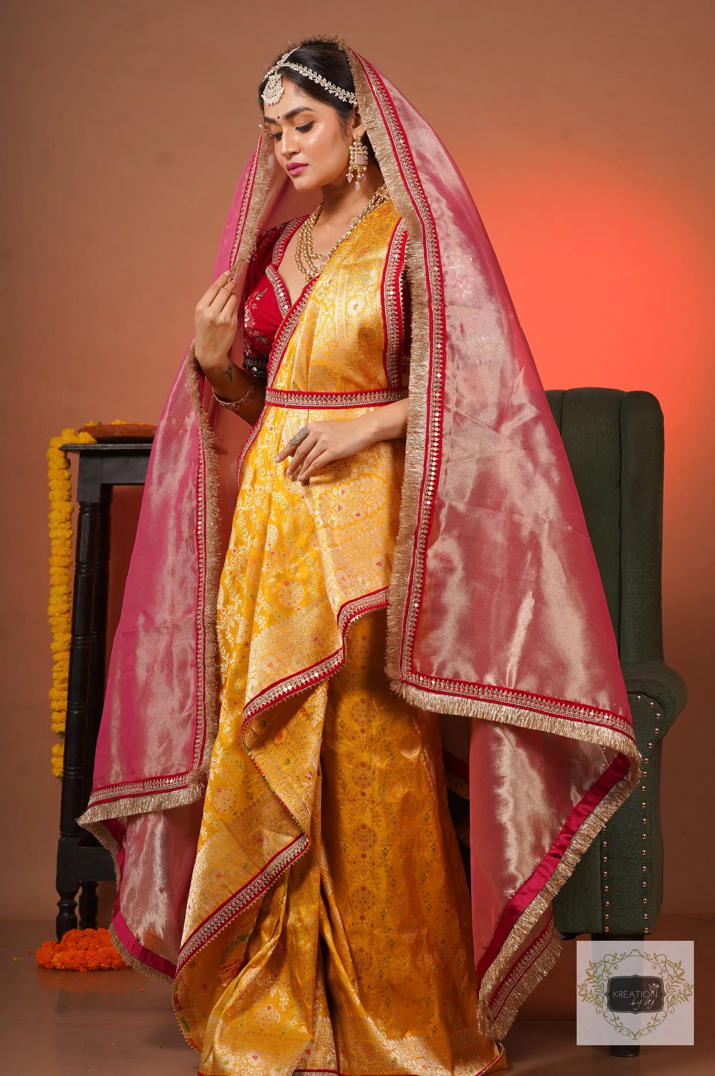 Dark Pink Tissue Bridal Veil kreationbykj