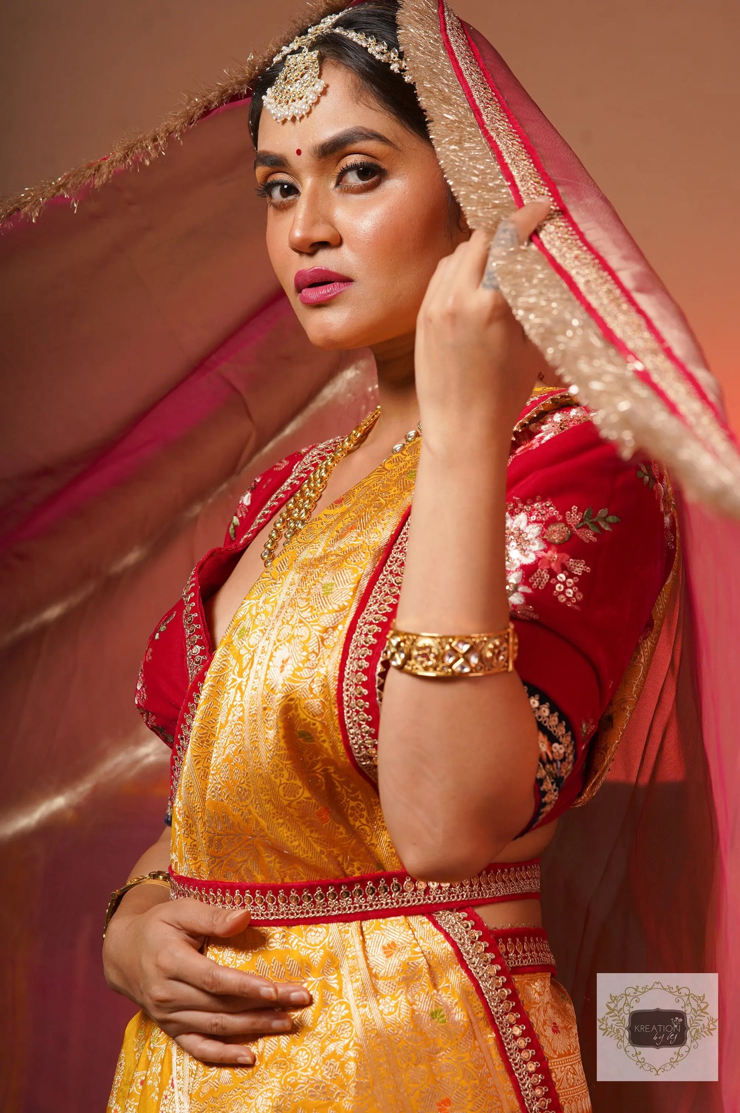 Dark Pink Tissue Bridal Veil kreationbykj