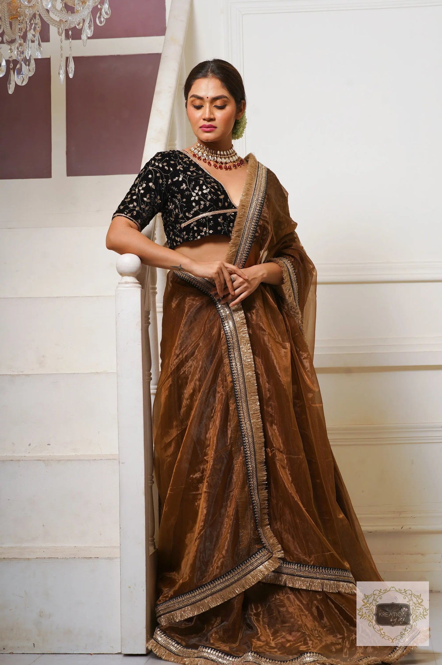 Chocolate Glass Tissue Lehenga Set kreationbykj