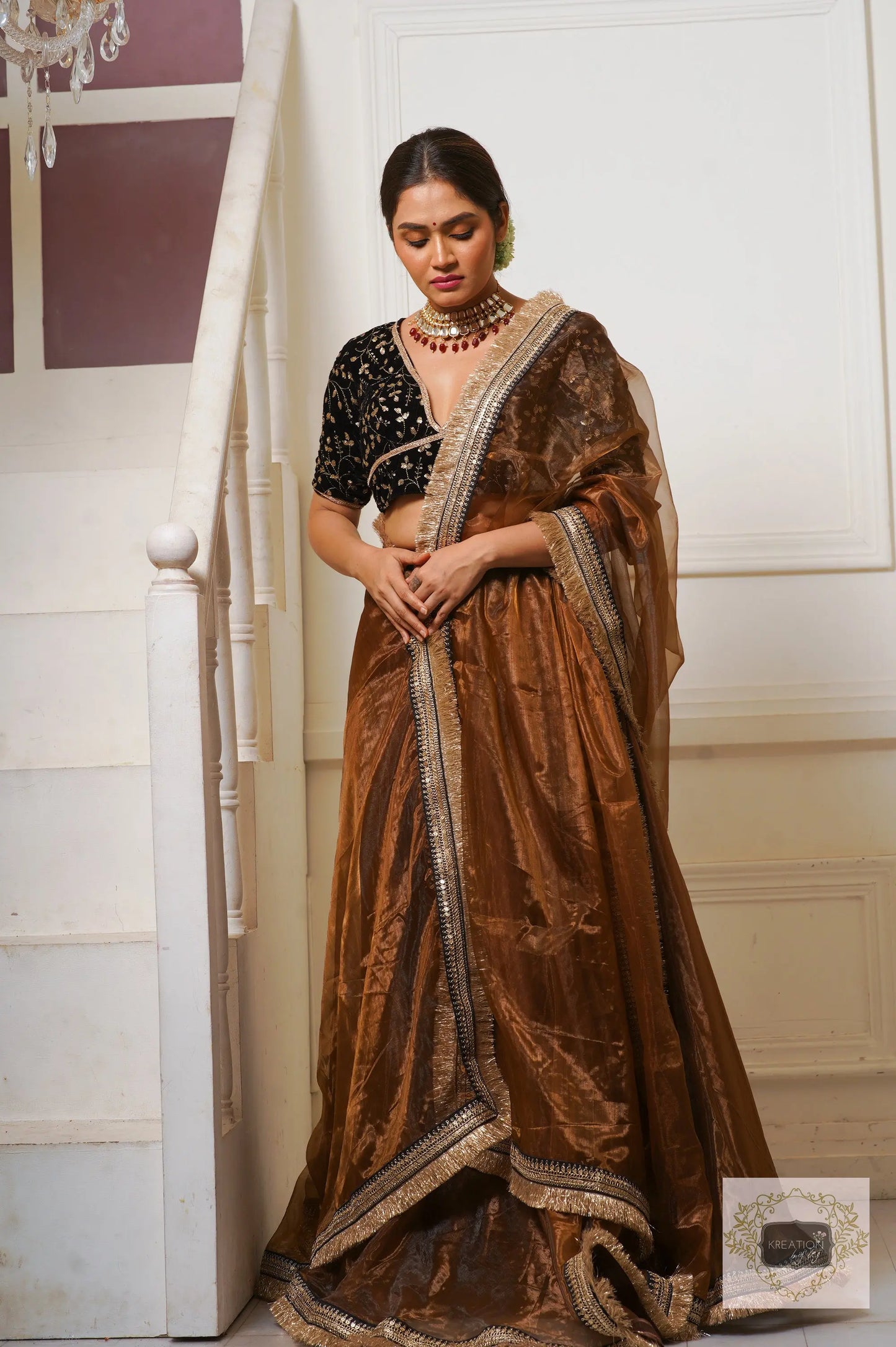 Chocolate Glass Tissue Lehenga Set kreationbykj