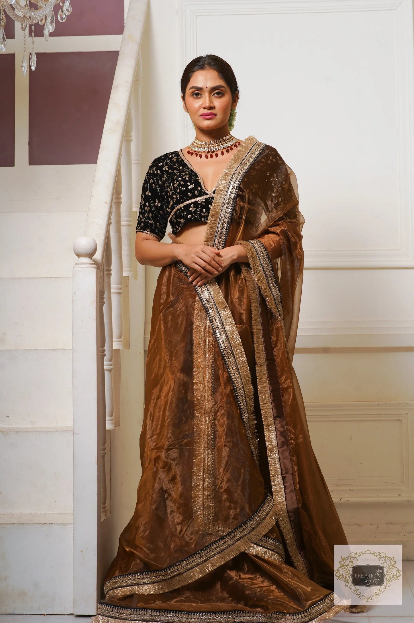 Chocolate Glass Tissue Lehenga Set kreationbykj