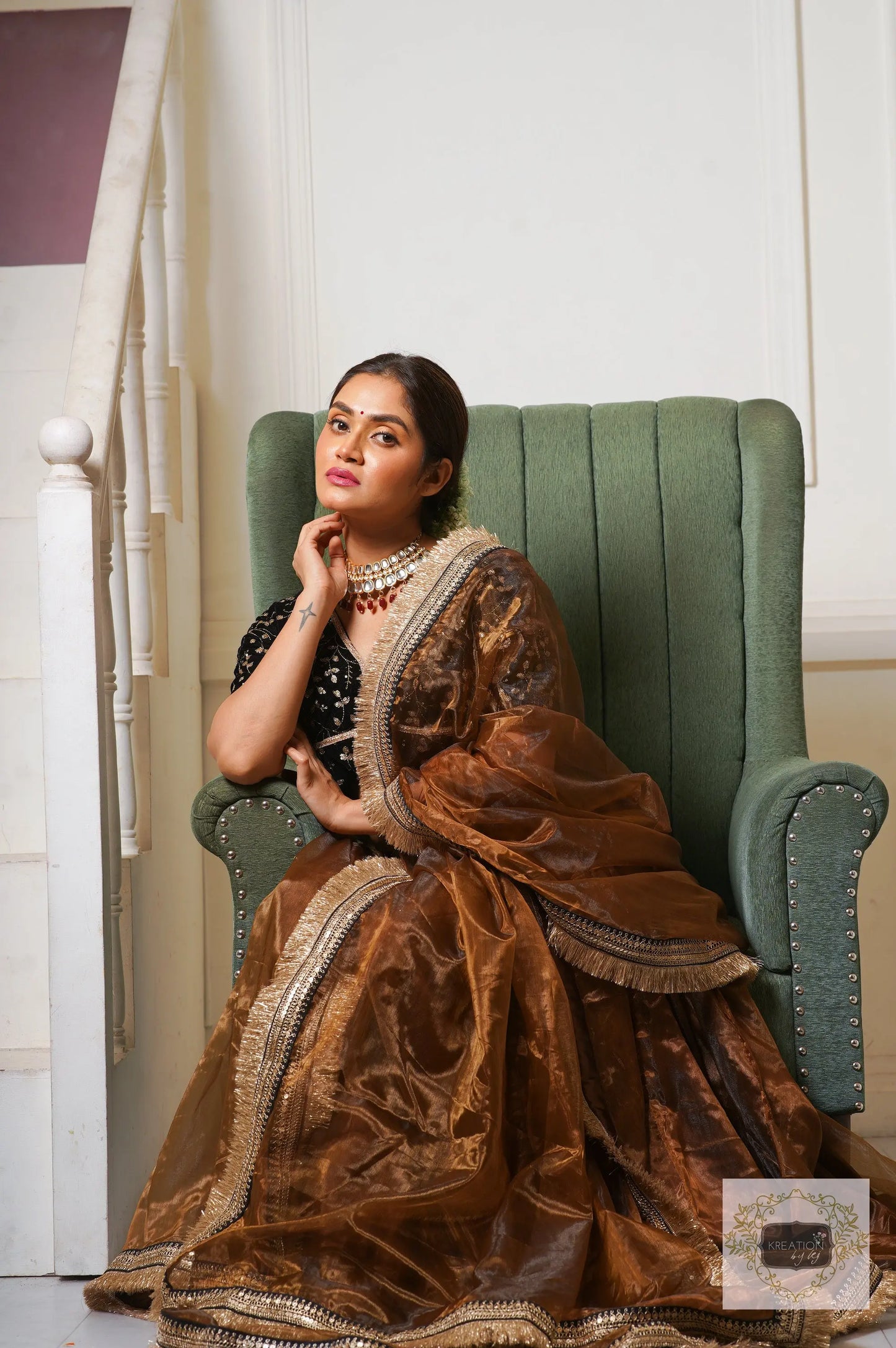 Chocolate Glass Tissue Lehenga Set kreationbykj