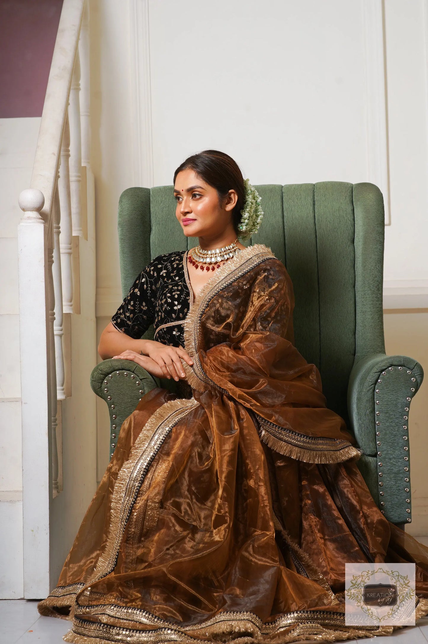 Chocolate Glass Tissue Lehenga Set kreationbykj