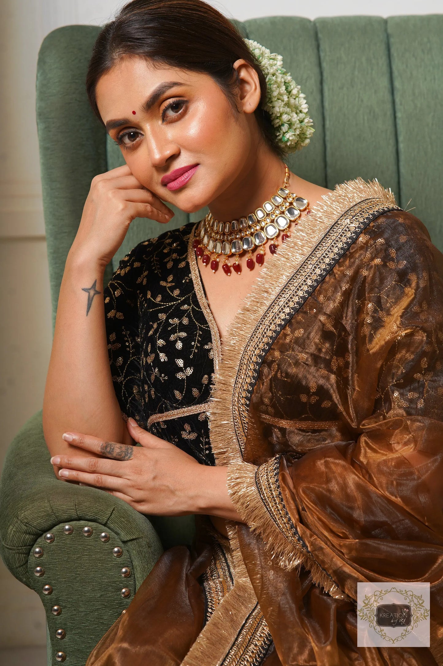 Chocolate Glass Tissue Lehenga Set kreationbykj